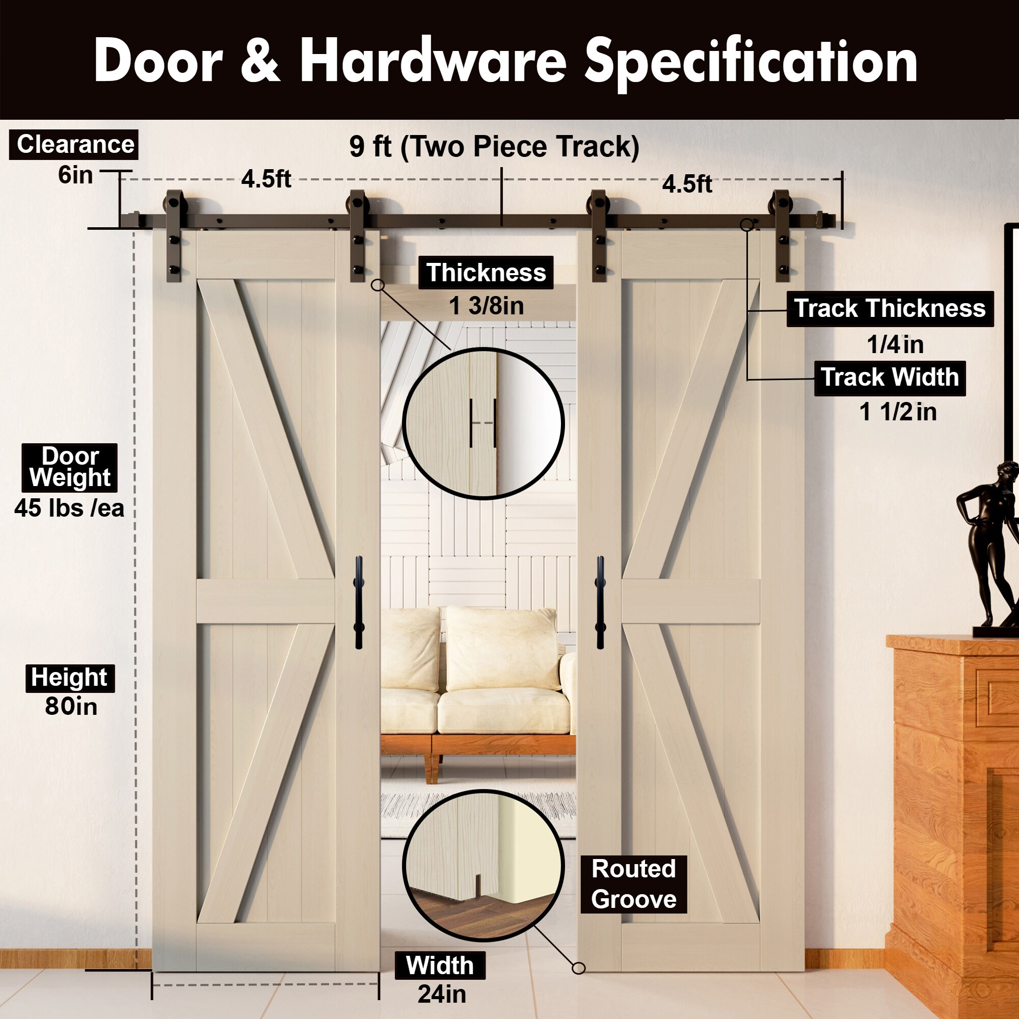 HOMACER YT2TGH108C-2480F-TG Barn-Doors - View #2
