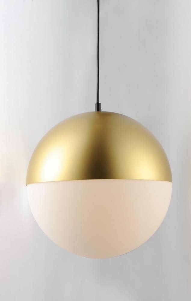 Half Moon Adjustable LED Pendant in Metallic Gold with Satin White Glass
