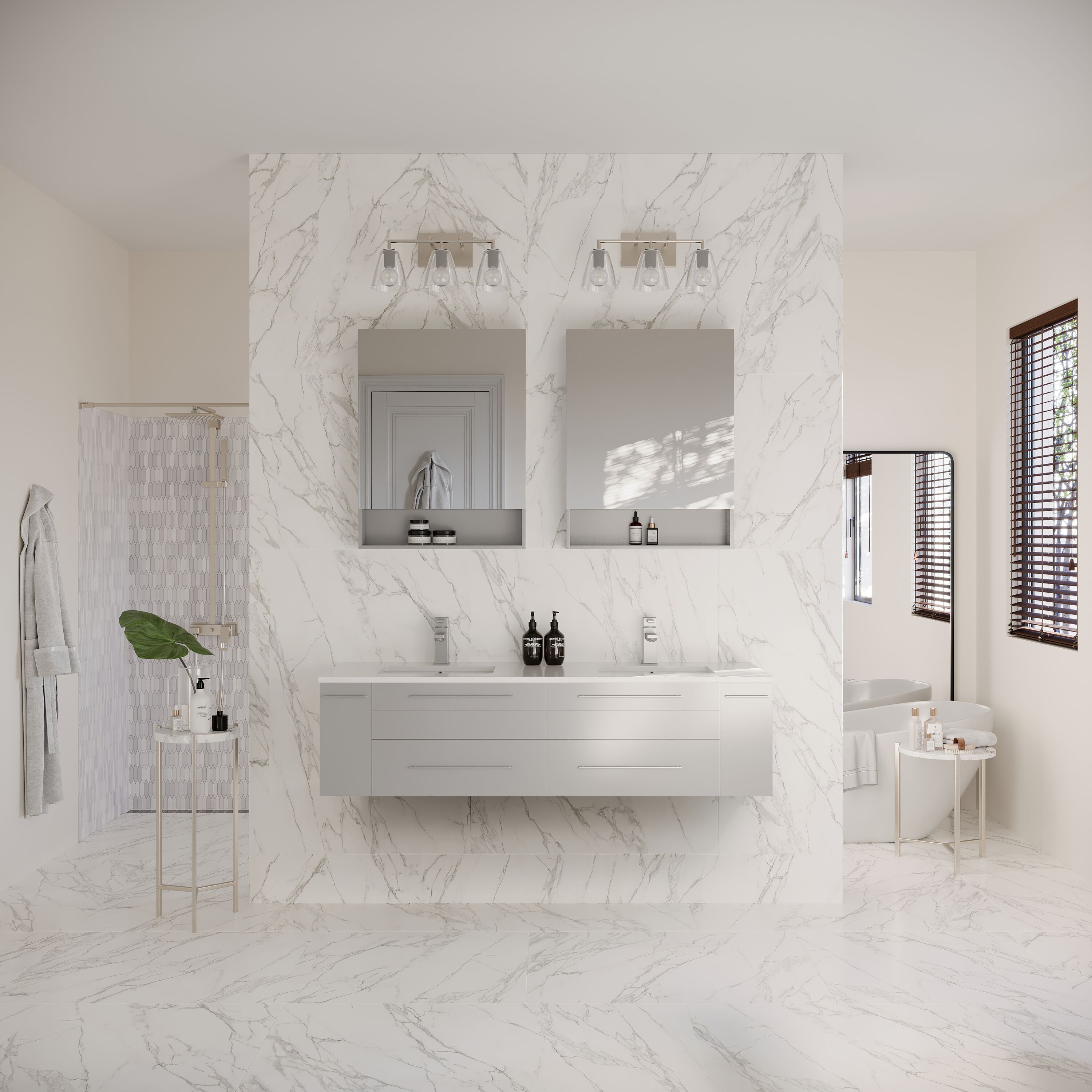 Fresca FVN6160GR-UNS-D Lucera 60-in Gray Undermount Double sink Floating Bathroom Vanity with White Quartz Top