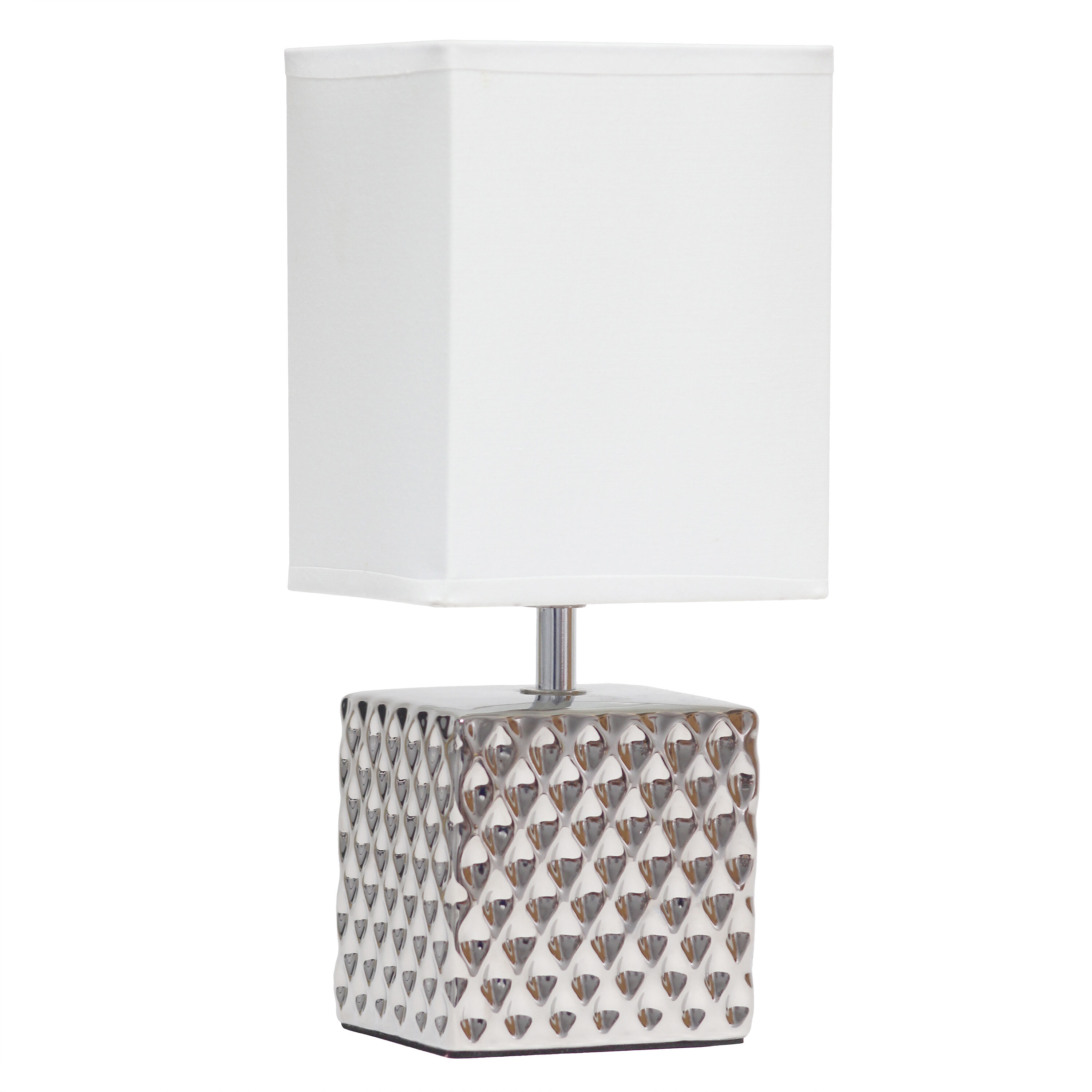 Simple Designs LT1131-CHR 11.81-Inches Chrome LED Incandescent Table Lamp with Fabric Shade