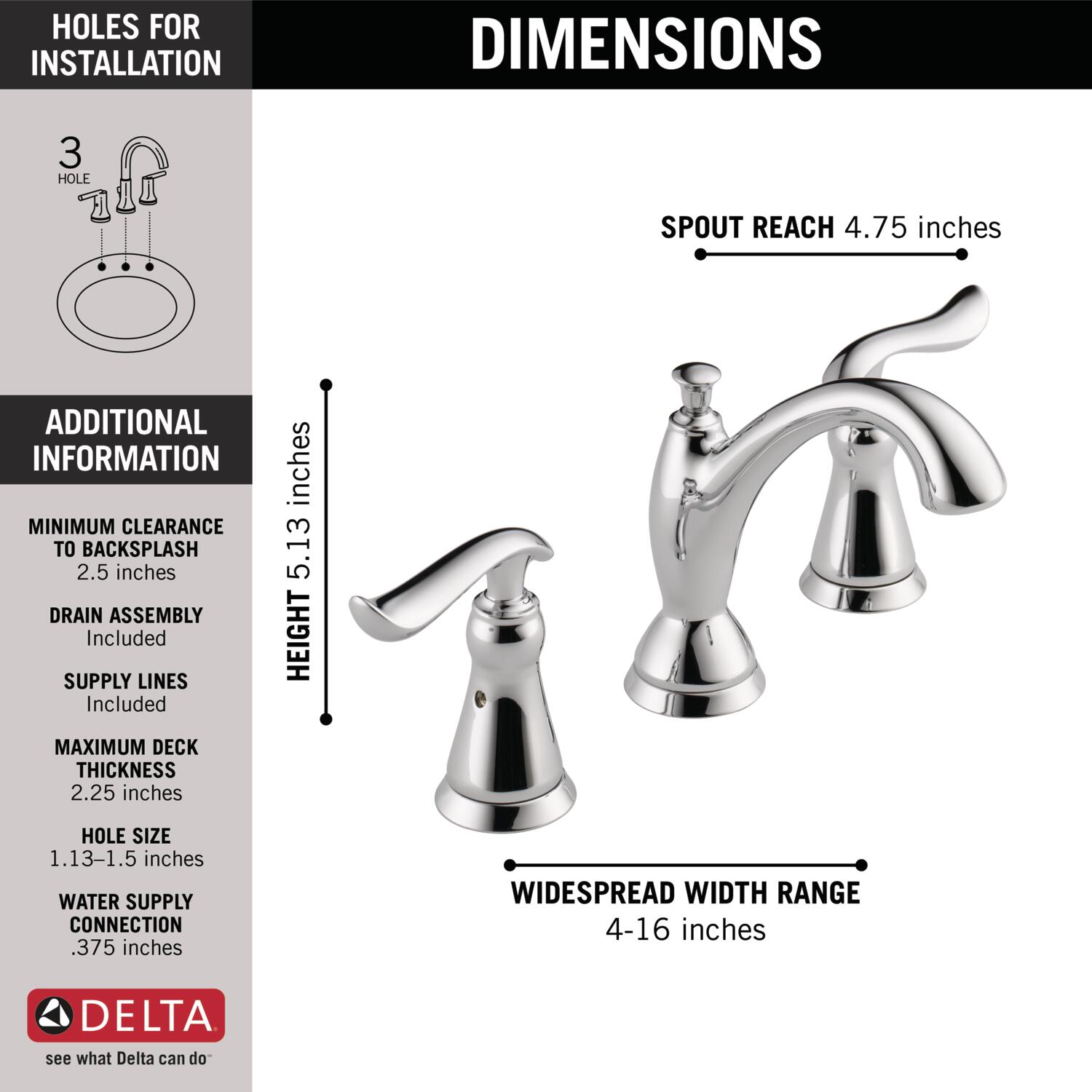 Delta Linden Chrome Widespread 2 Handle WaterSense Bathroom Sink Faucet   16820397 