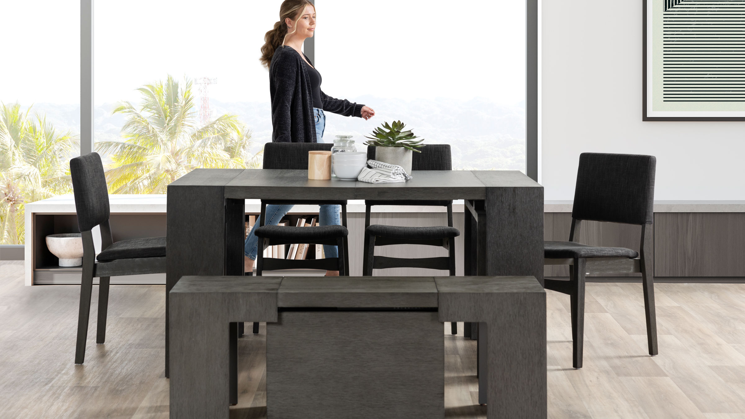 Transformer table stackable online chairs