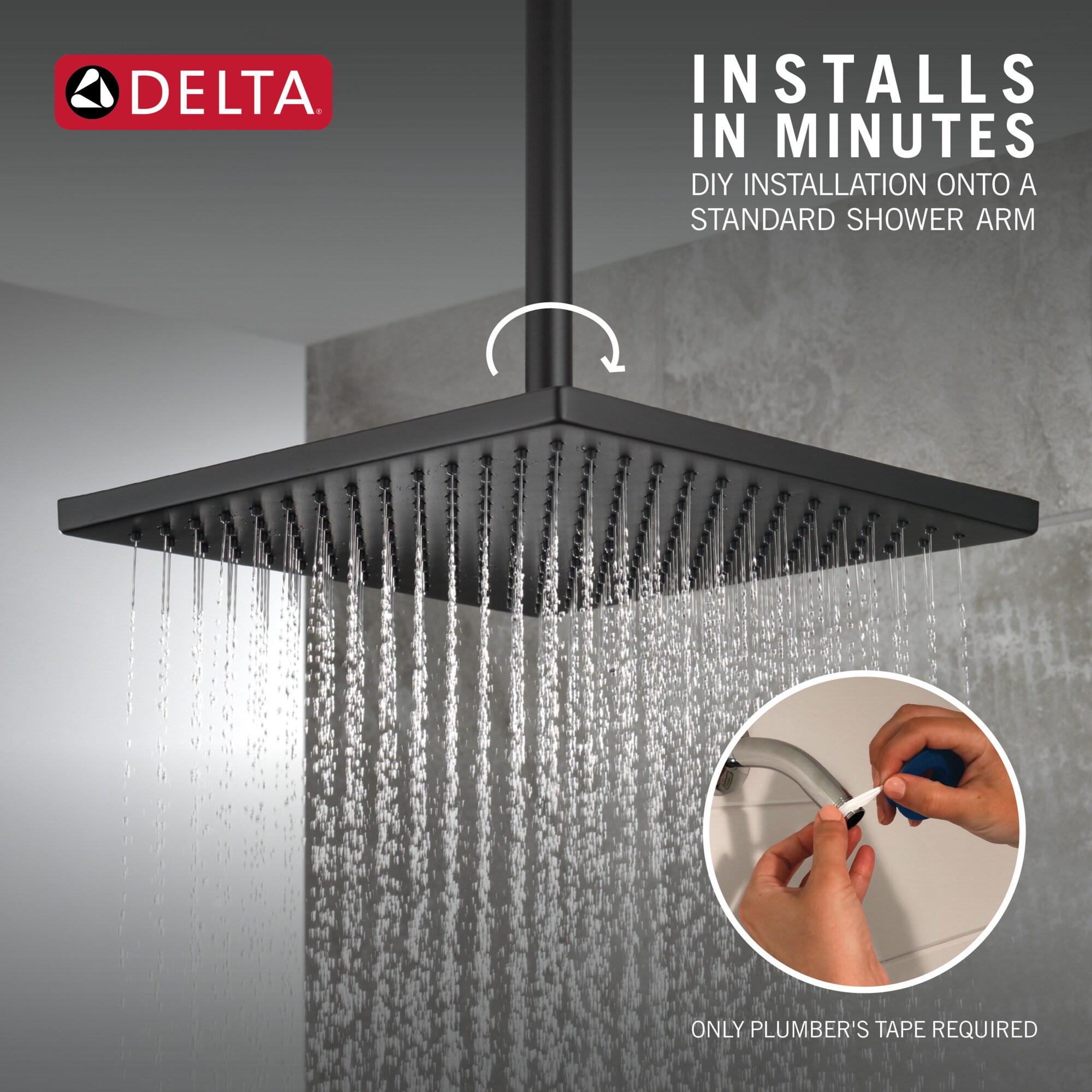 Matte Black Square Metal Ceiling Mount Rain Shower Head
