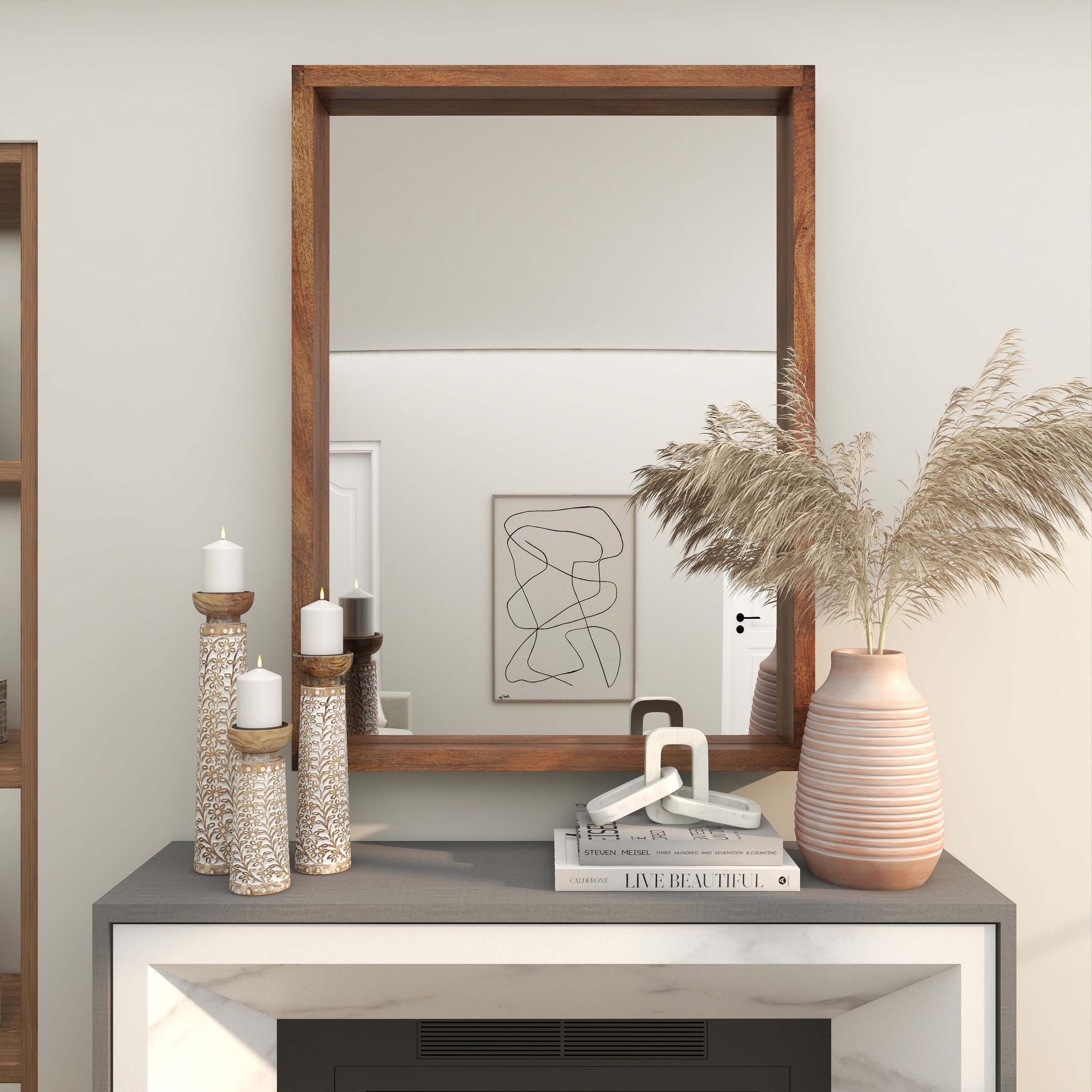 Grayson Lane 820838 36.7-Inches W x 48.0-Inches H Rectangle Brown Minimalist Natural Wood Framed Wall Mirror