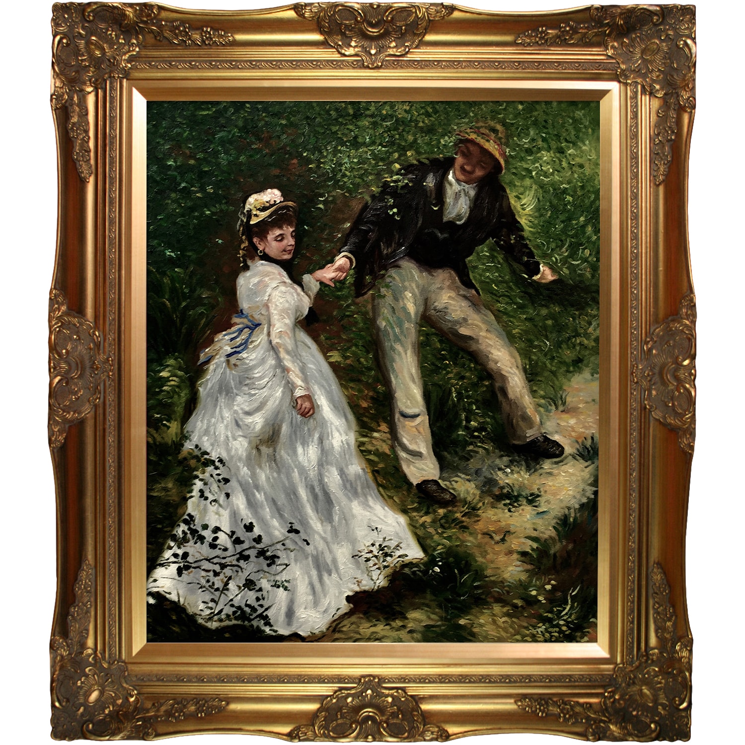 La Pastiche 688576805443 La Promenade Pierre-Auguste Renoir Gold Wood Framed 28-Inches H x 32-Inches W People Canvas Hand-Painted Painting