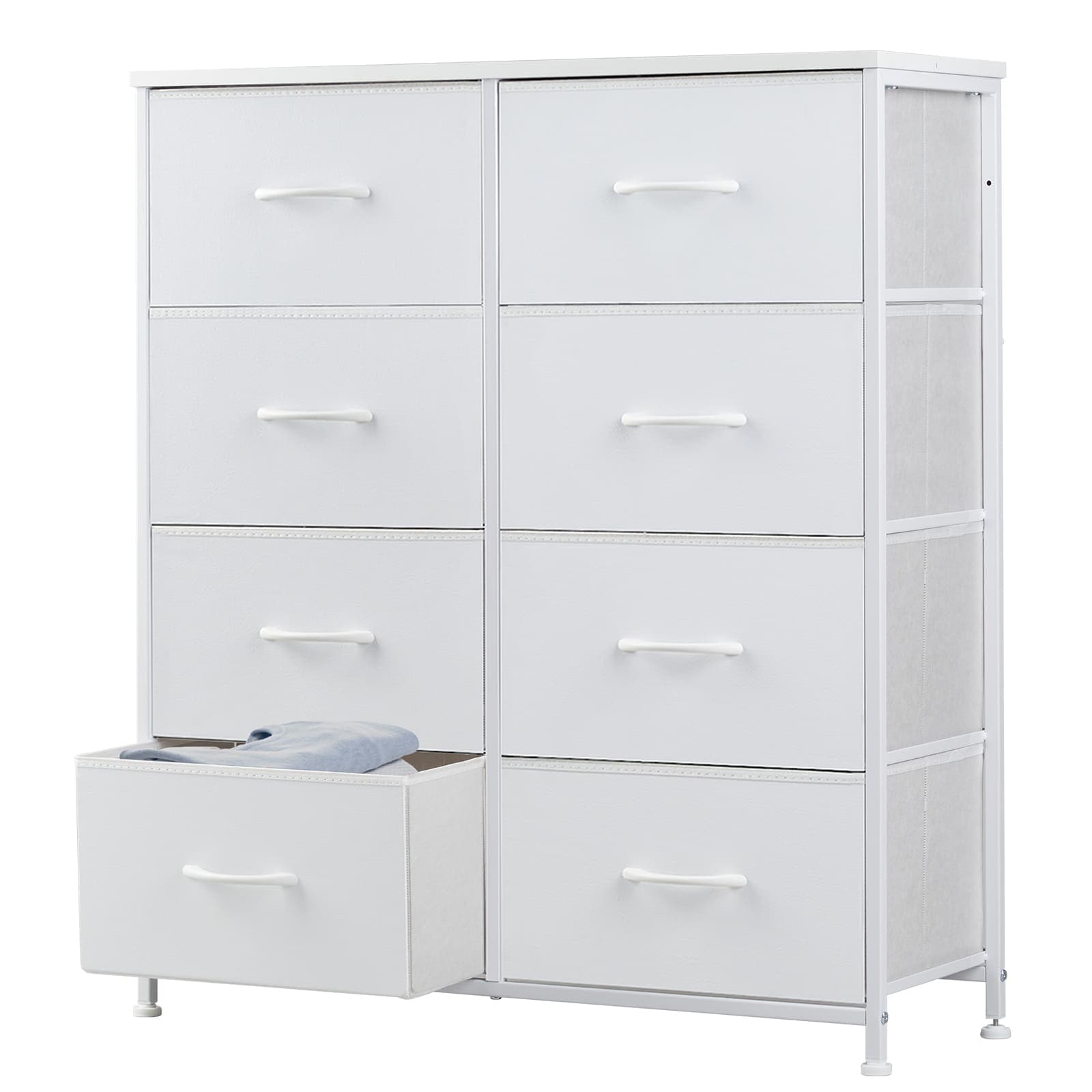 Sweetcrispy 8 Drawer Dresser Chest of Drawers Storage Cabinet with Metal Frame White