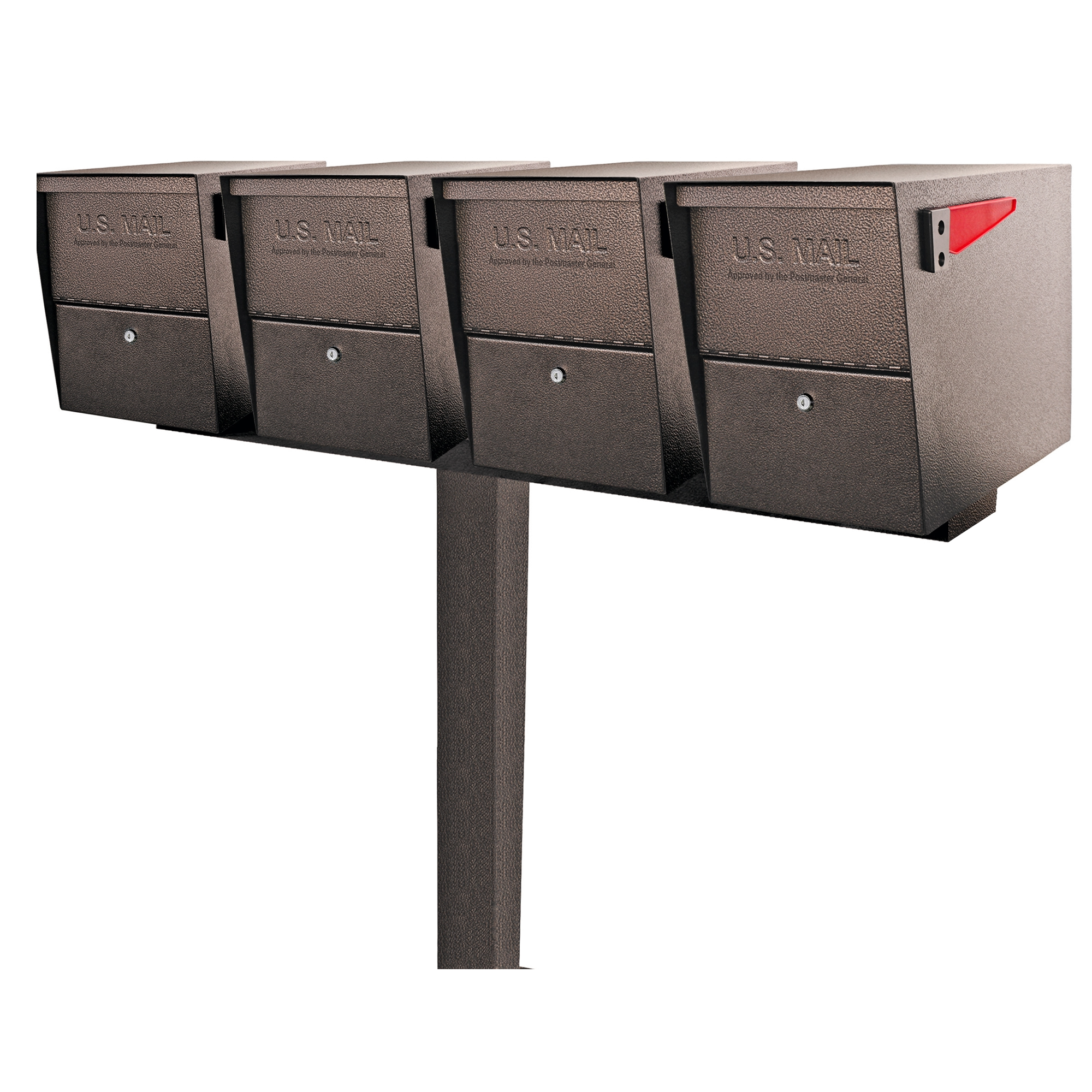 Mail Boss Package Master X4 In-Ground Combo Kit Locking Metal Extra Large Mailbox Bronze with Post #7208-X4-BRZ-IG