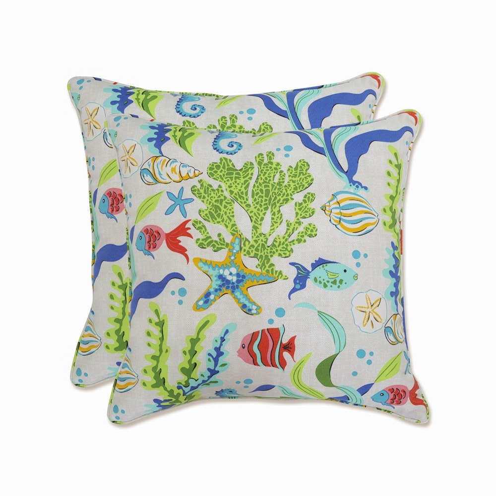 Pillow Perfect 705200 Coral Bay Blue 2-Pack Floral Blue Square Throw Pillow