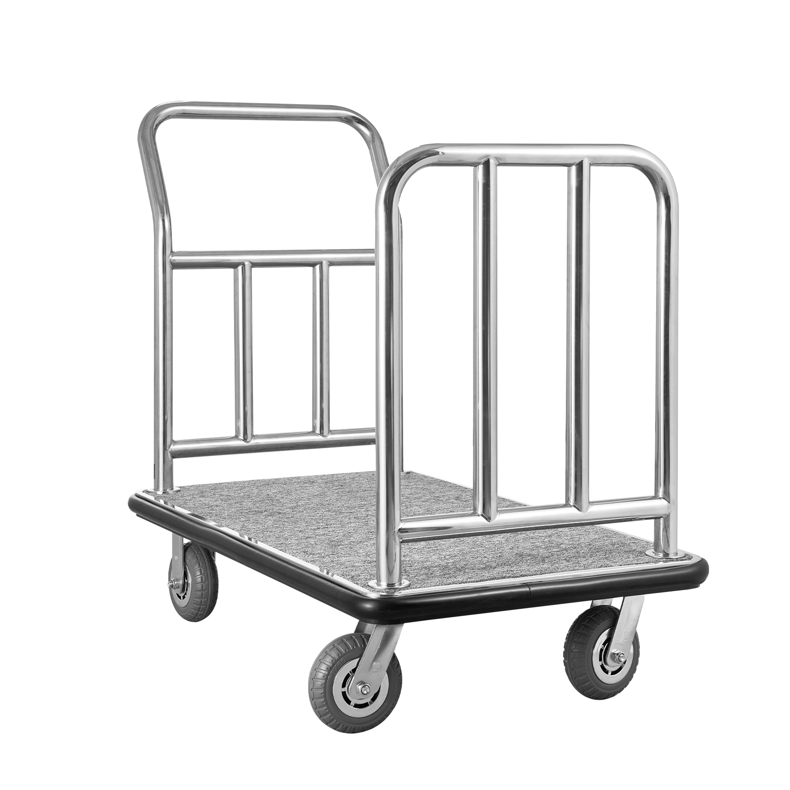 GIVIMO 750-lb Hotel Luggage Cart in Stainless Steel Bellman Platform Truck with Removable Front Frame 6-in Rubber Wheels and Carpeted Deck #LW038GIVSS695