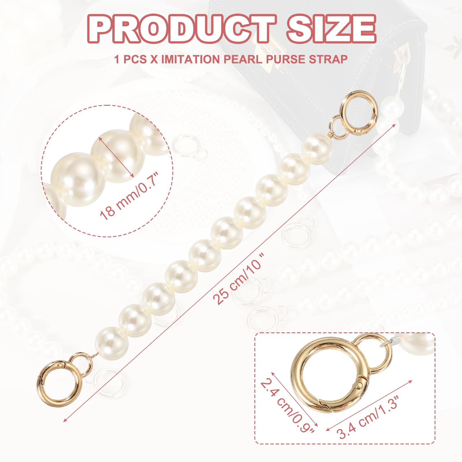 Unique Bargains Imitation Pearl Purse Strap 10-Inch Bag Extender Chain ...