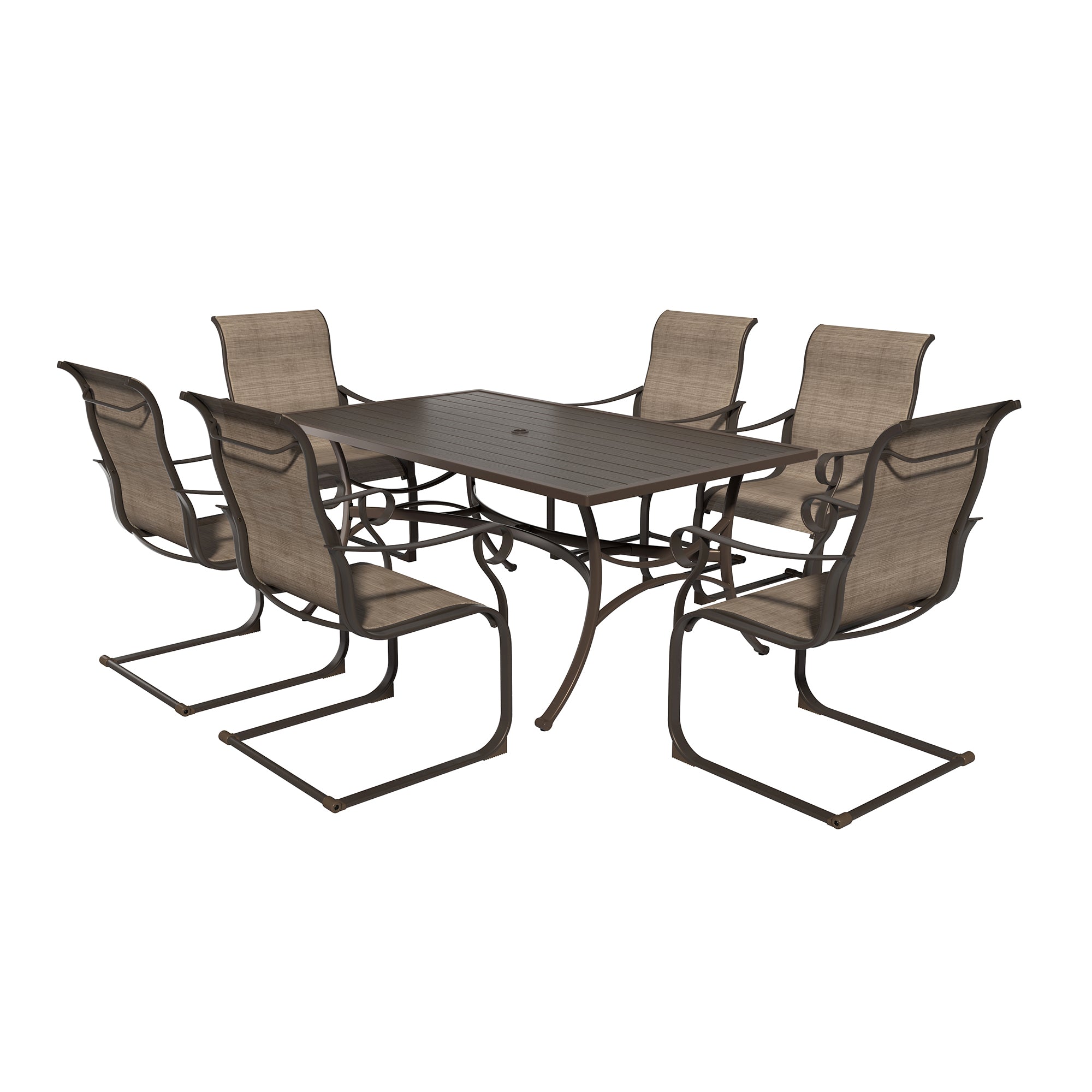 Boyel Living BL-07SL6W1TBR 7-Piece Metal Outdoor Patio Dining Set with Rectangle Table with 1.9 Inch Umbrella Hole and C-Spring Chairs