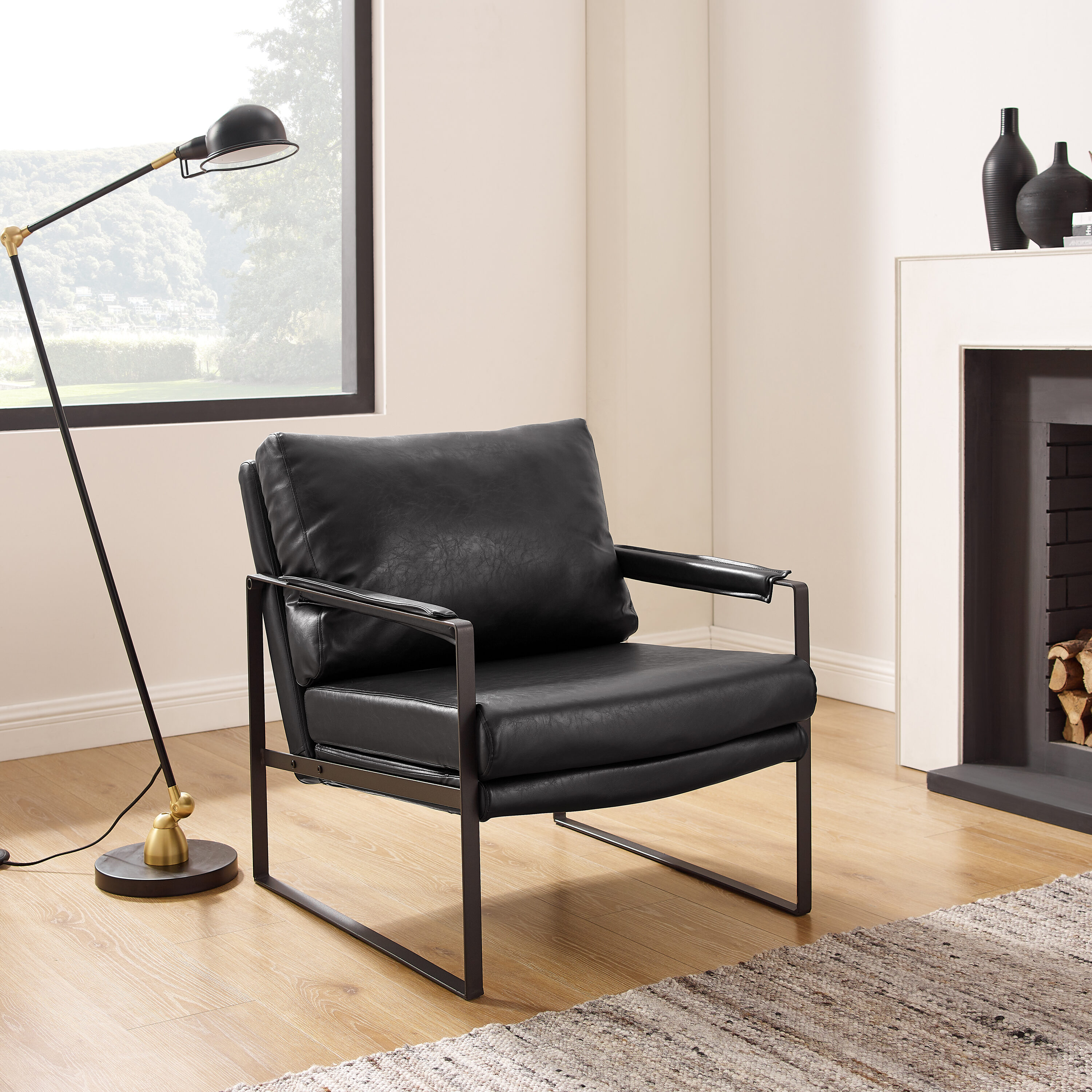 Art Leon Modern Black Faux Leather Accent Chair in the Chairs ...