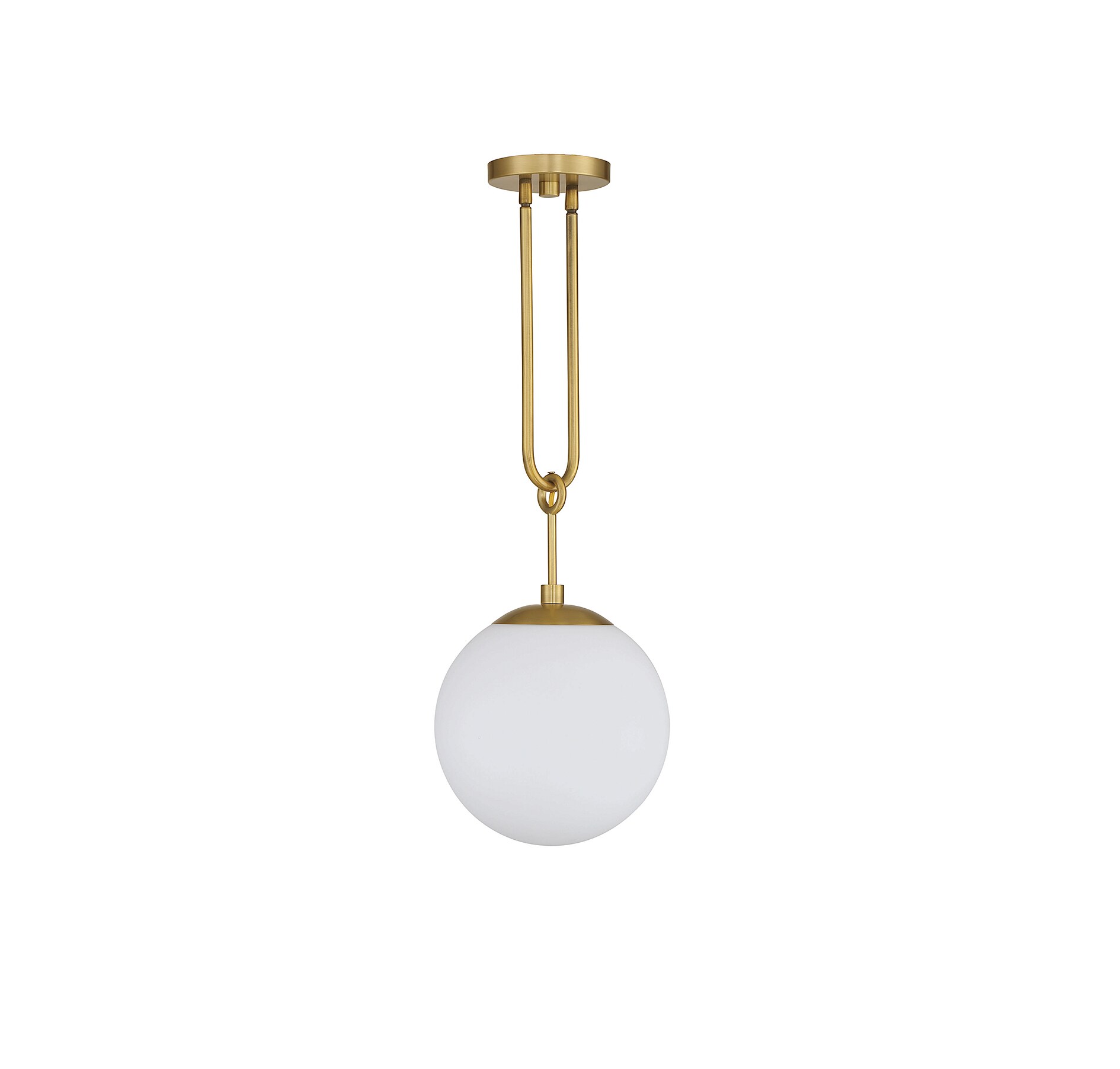 Becker Mid-Century Warm Brass Globe Pendant with White Glass