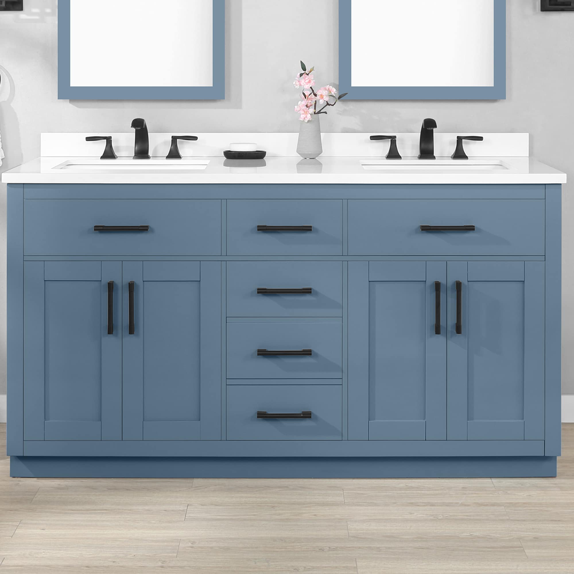 60 Bainbridge Vanity with Double Sinks and Carrara Marble Top in Blue -  HouseTie