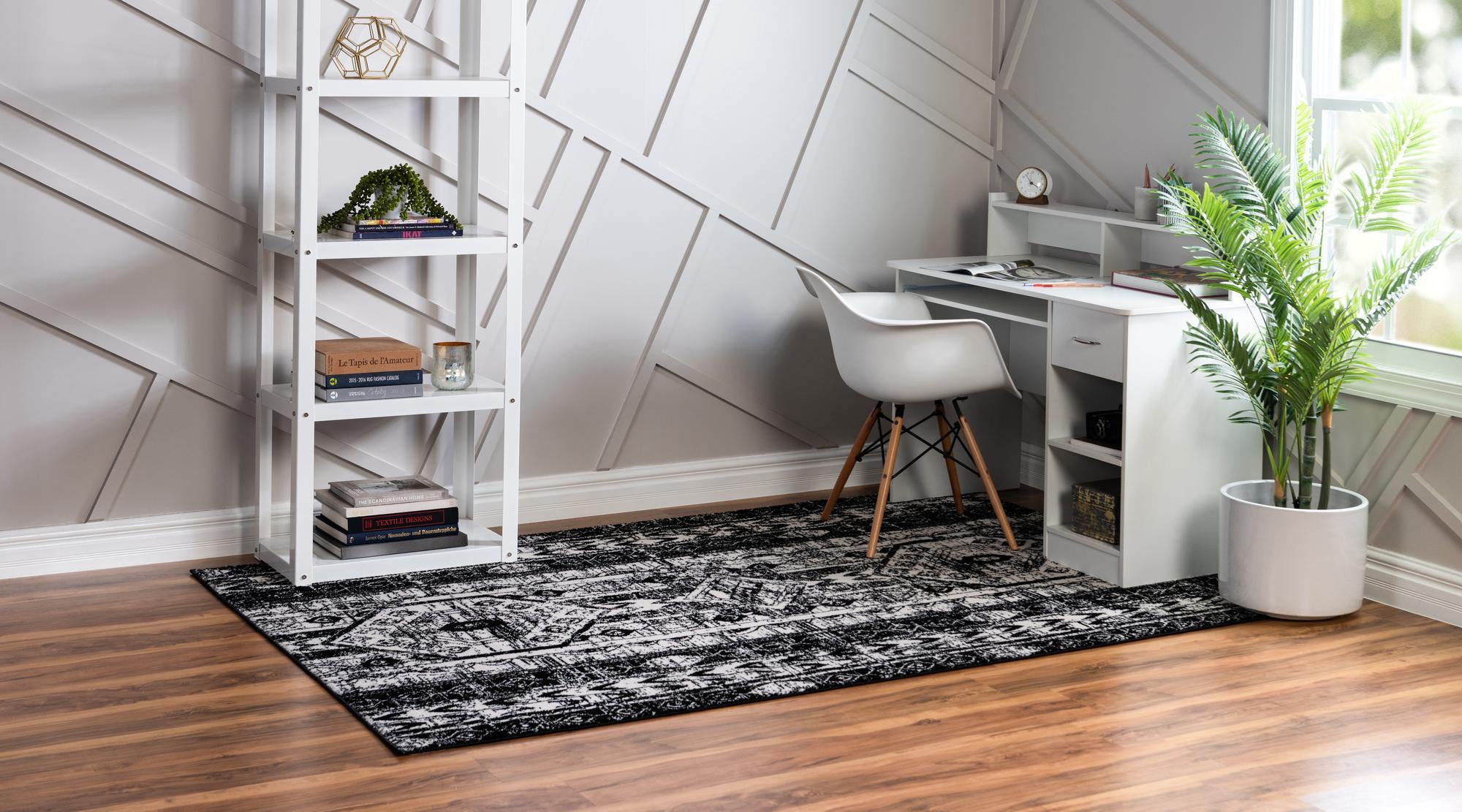 Unique Loom 3152054 Portland 5 x 8 (ft) Loomed Polypropylene Black and White Rectangular Indoor Stripe Area rug