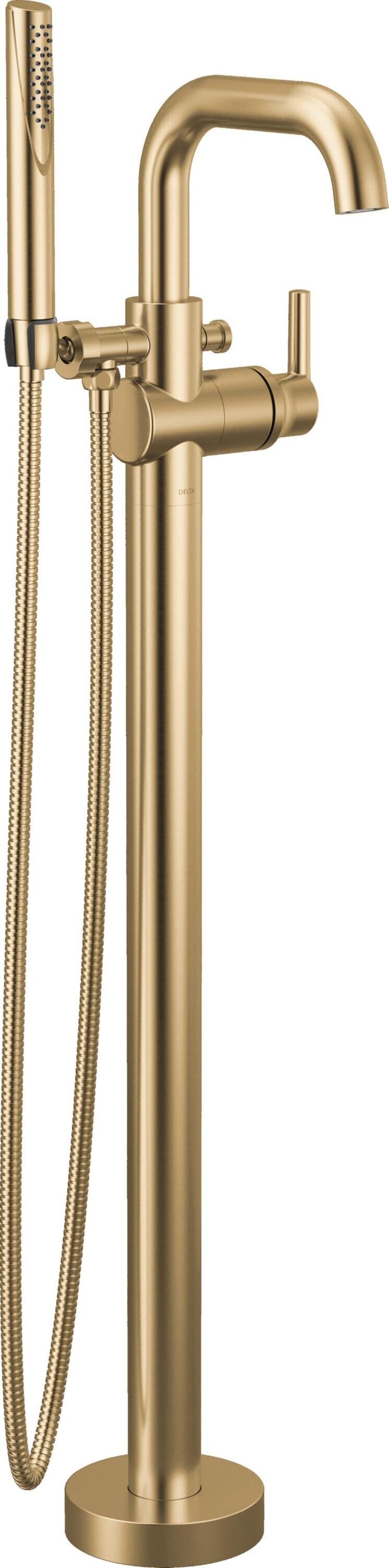 Delta T4754-CZFL Trinsic Champagne Bronze 1-handle Floor-mount High-arc Bathtub Faucet with Hand Shower
