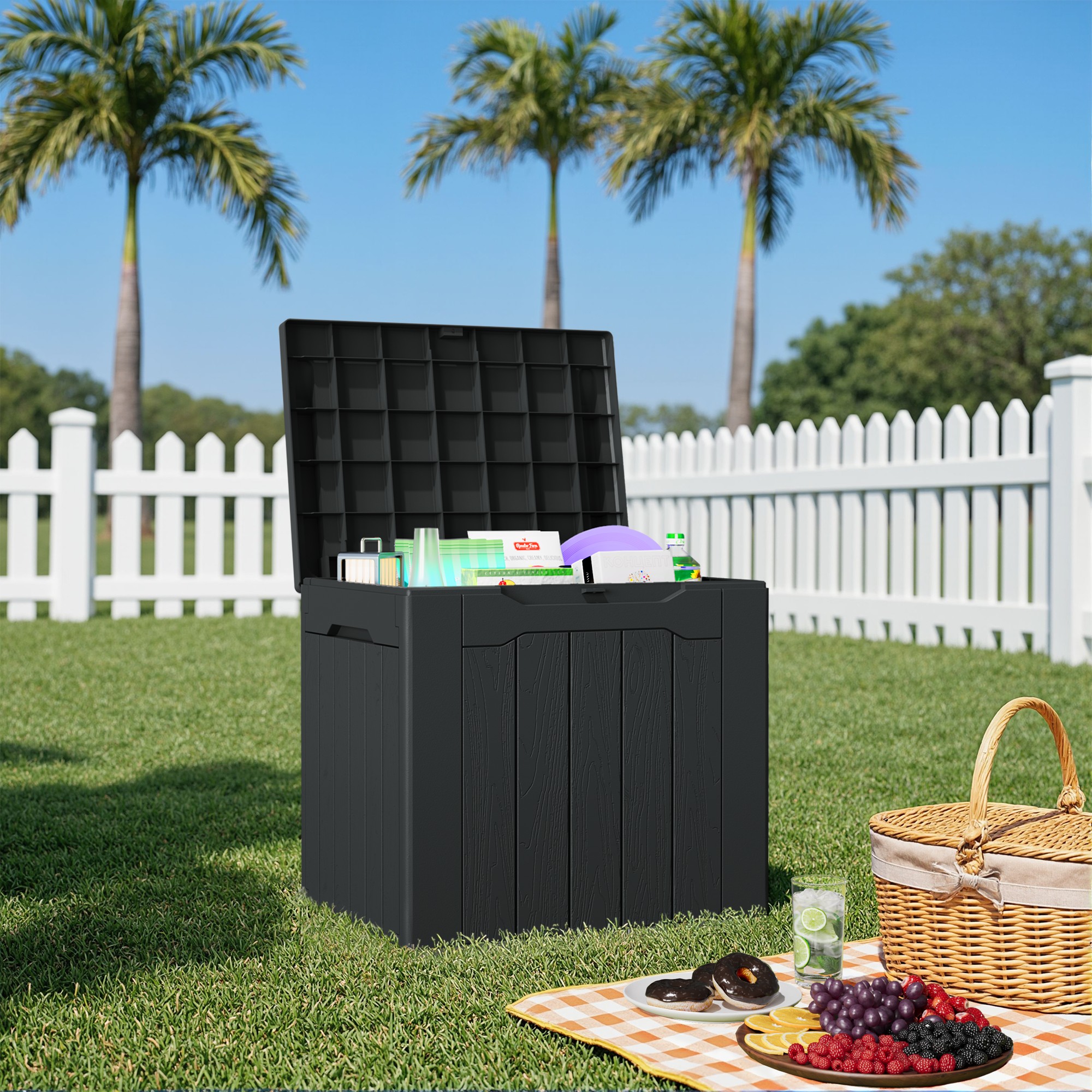 Patiowell 22-in L x 16.3-in 32-Gallons Black Plastic Deck Box WES