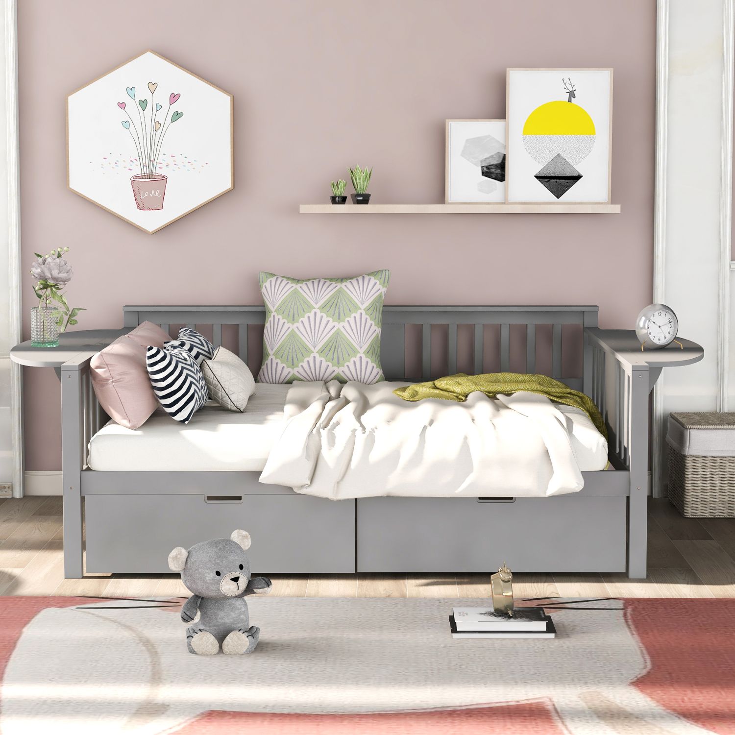 JASMODER LP000512AAE Gray Full Composite Platform Bed