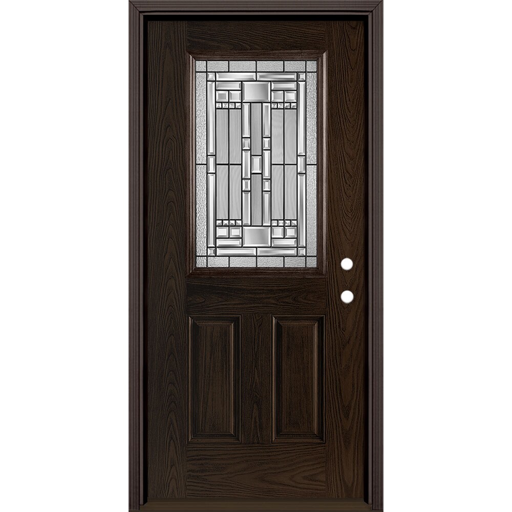 Masonite 3421031 Naples 36-in x 80-in x 4-9/16-in Fiberglass Half lite Left-hand inswing Walnut Stained Prehung Front Door with Brickmould Insulating core