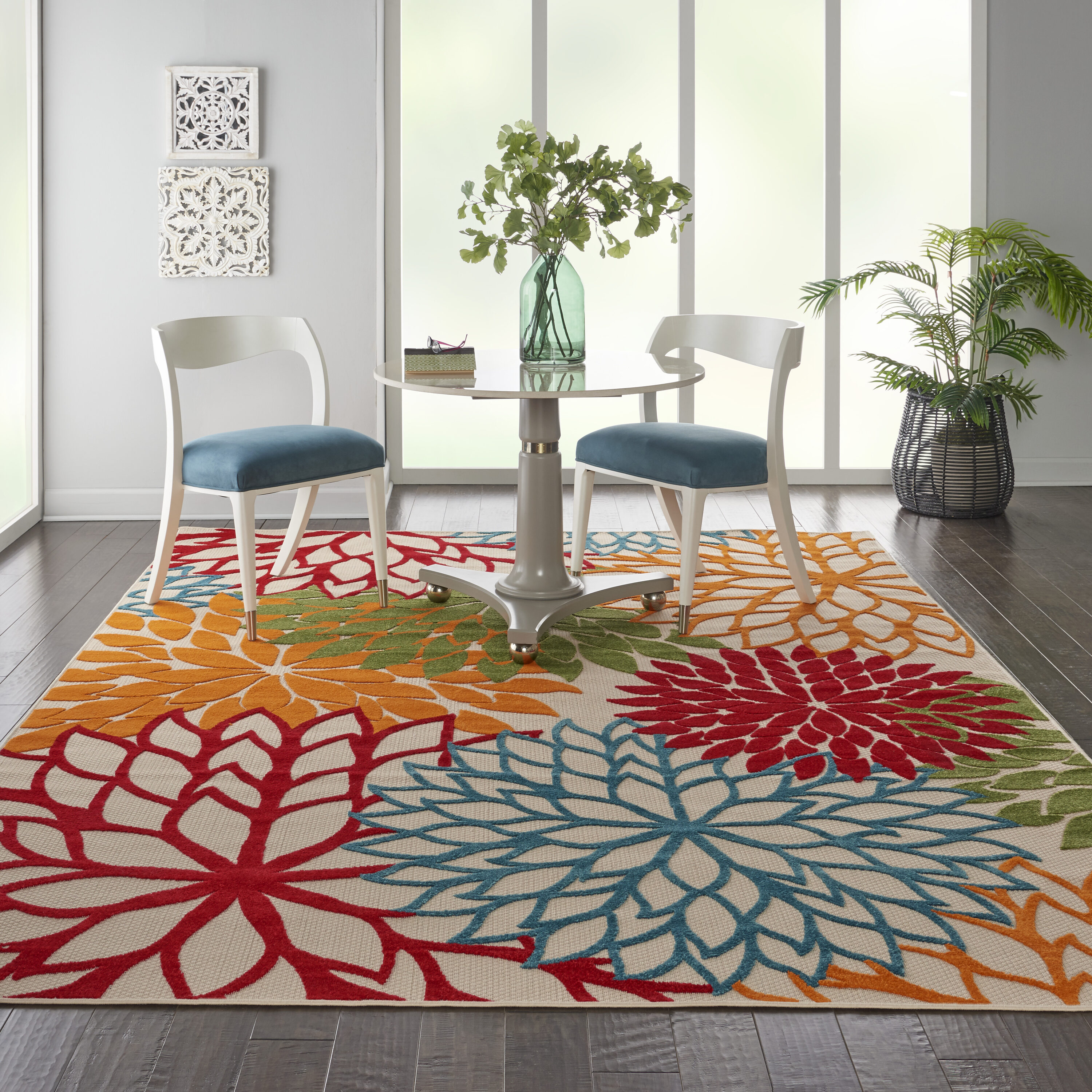 Nourison 24269 Aloha 8 x 10 (ft) Polypropylene Multi Rectangular Indoor/Outdoor Abstract Tropical Area rug
