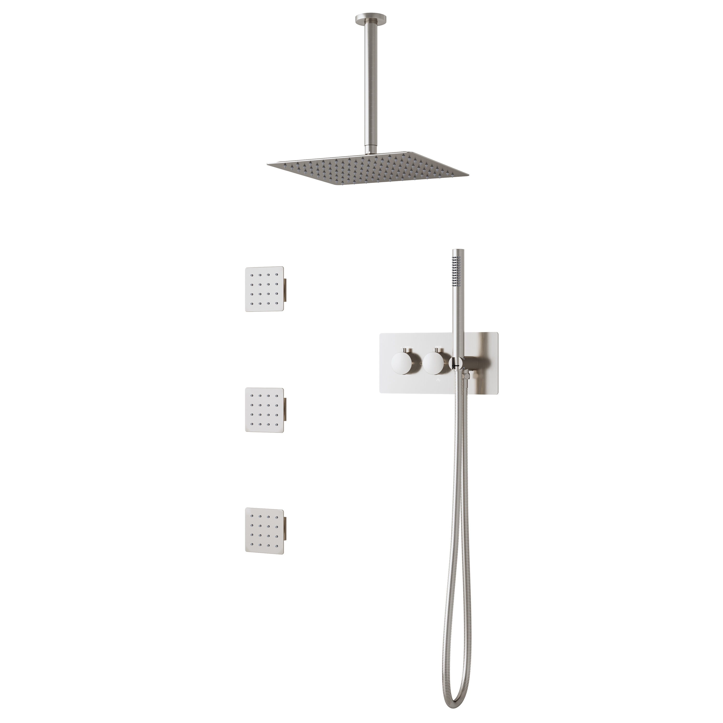WELLFOR CR-P-WM-2W01BN ZQ Brushed Nickel 12-in Waterfall Built-In Shower Faucet System with 3-way Diverter ( Thermostatic Valve Included )