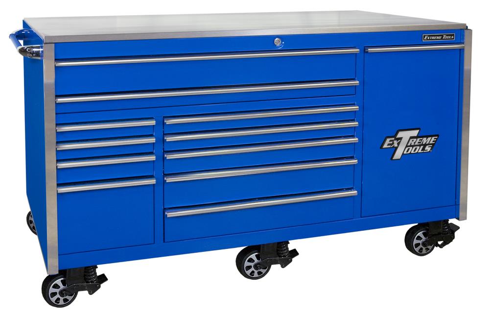 Extreme Tools EX7612RCBL EX 76-in W x 47-in H 12-Drawer Steel Rolling Tool Cabinet (Blue)