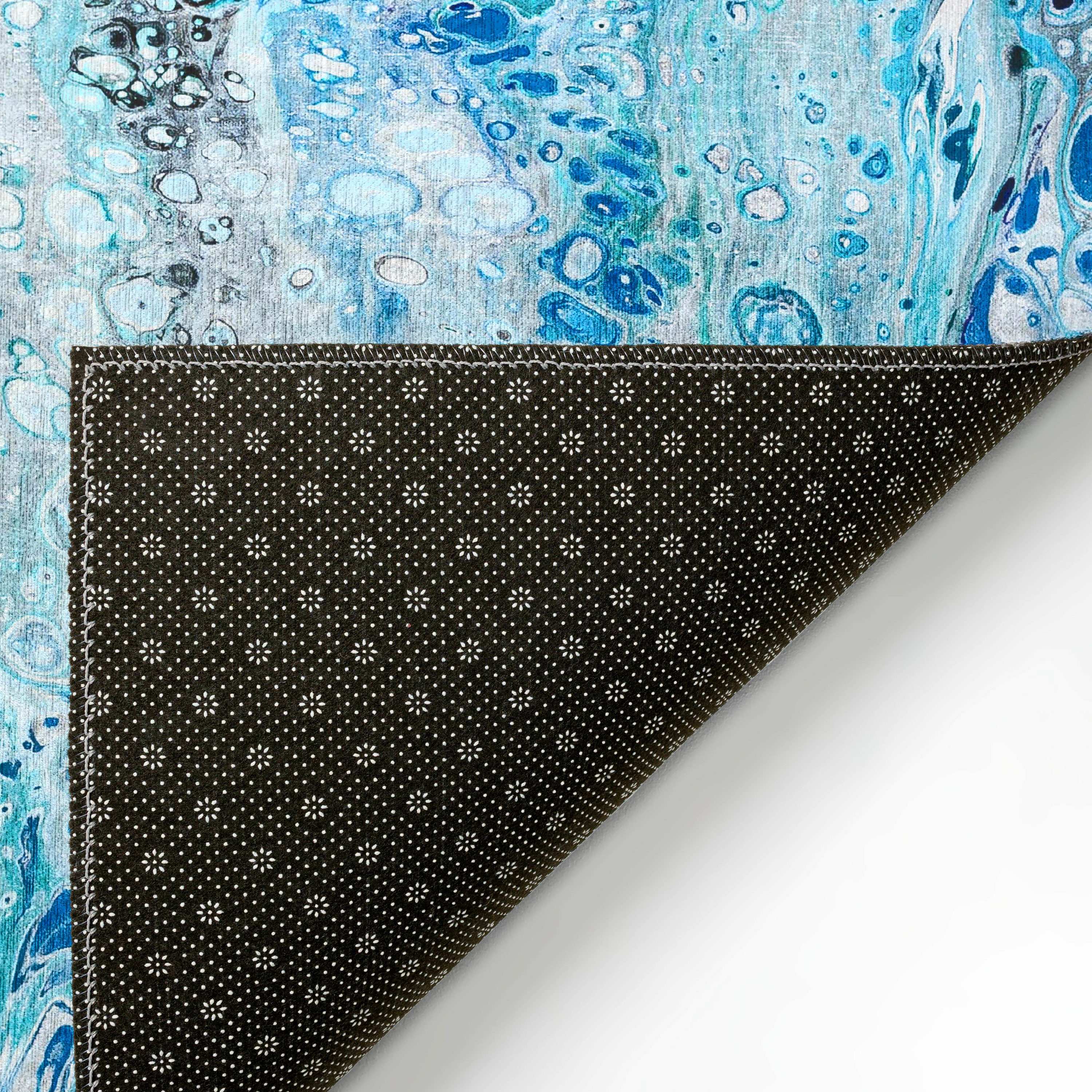 Karina Blue Abstract Chenille Non-Skid Accent Rug 1'8" x 2'6"