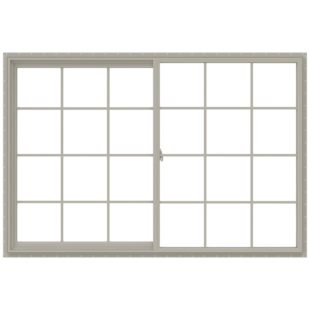 JELD-WEN LOWOLJW138500742 V-2500 71-1/2-in x 47-1/2-in Desert Sand Exterior Desert Sand Interior Left-Handed Vinyl Sliding Window Annealed Glass with Grids (Full Screen Included)