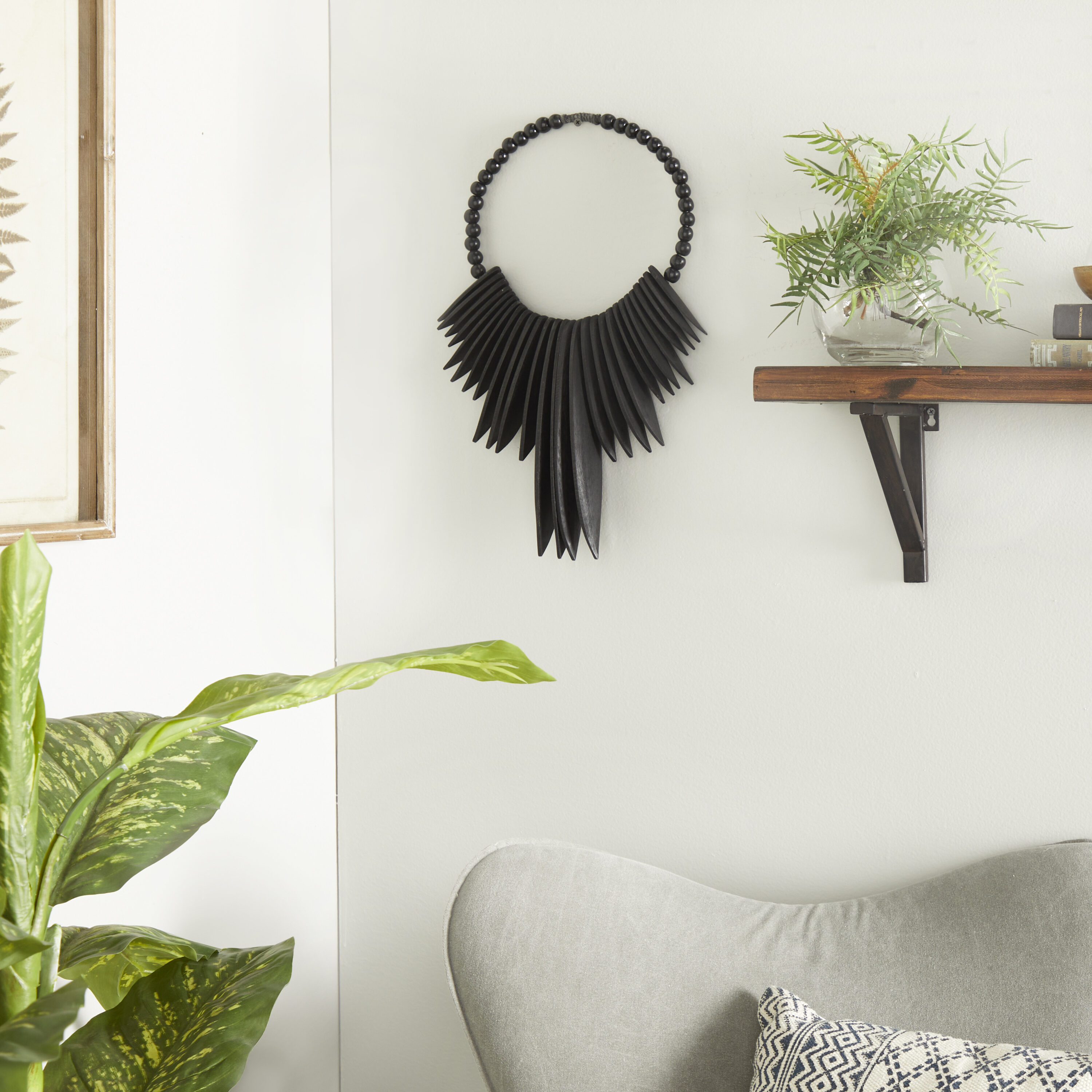 Grayson Lane 36687 13-Inches W x 18-Inches H Wood Statement Necklace with Beaded Detailing Bohemian Wall sculpture