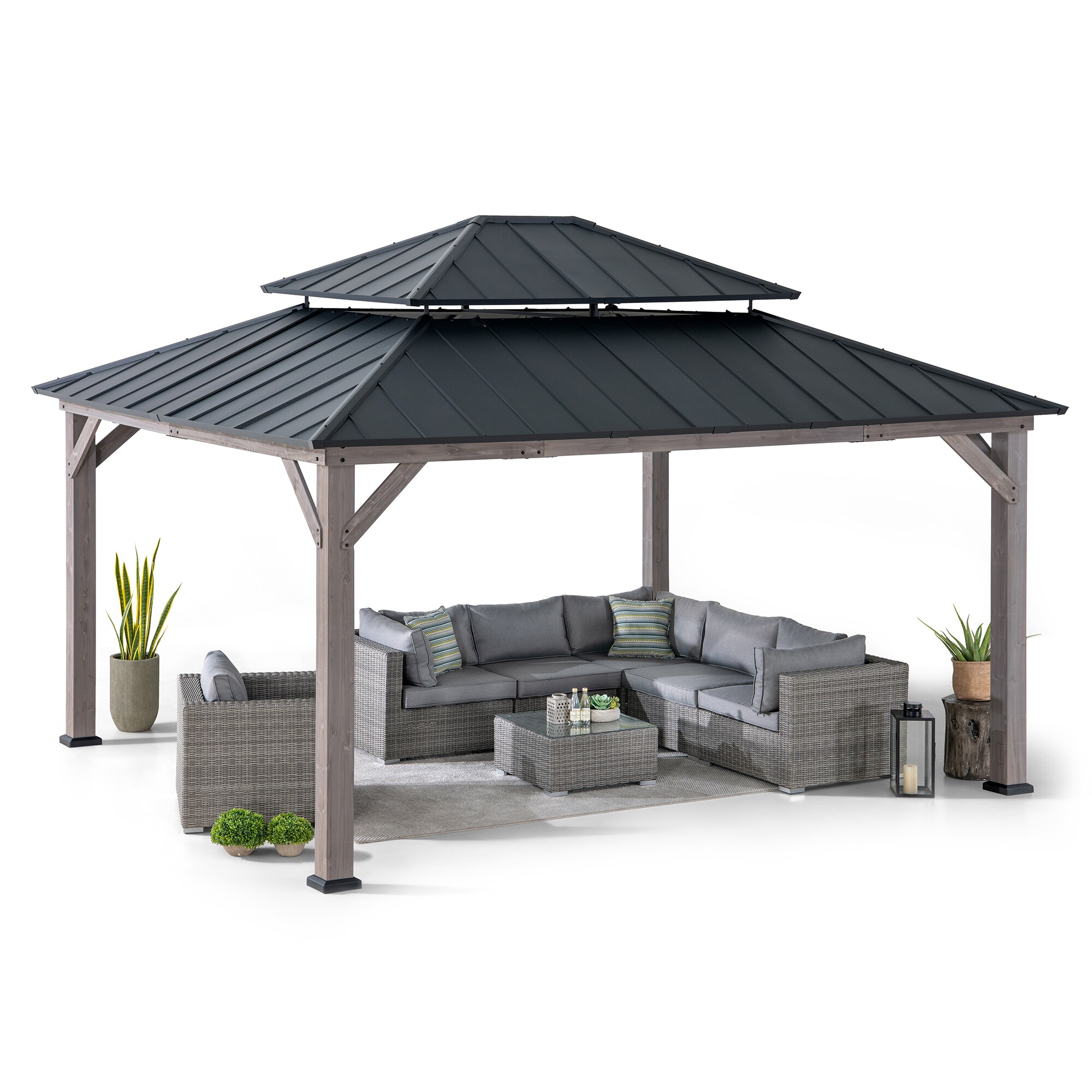 Archwood 13 ft. x 15 ft. Cedar Framed Gazebo with Black Steel Roof