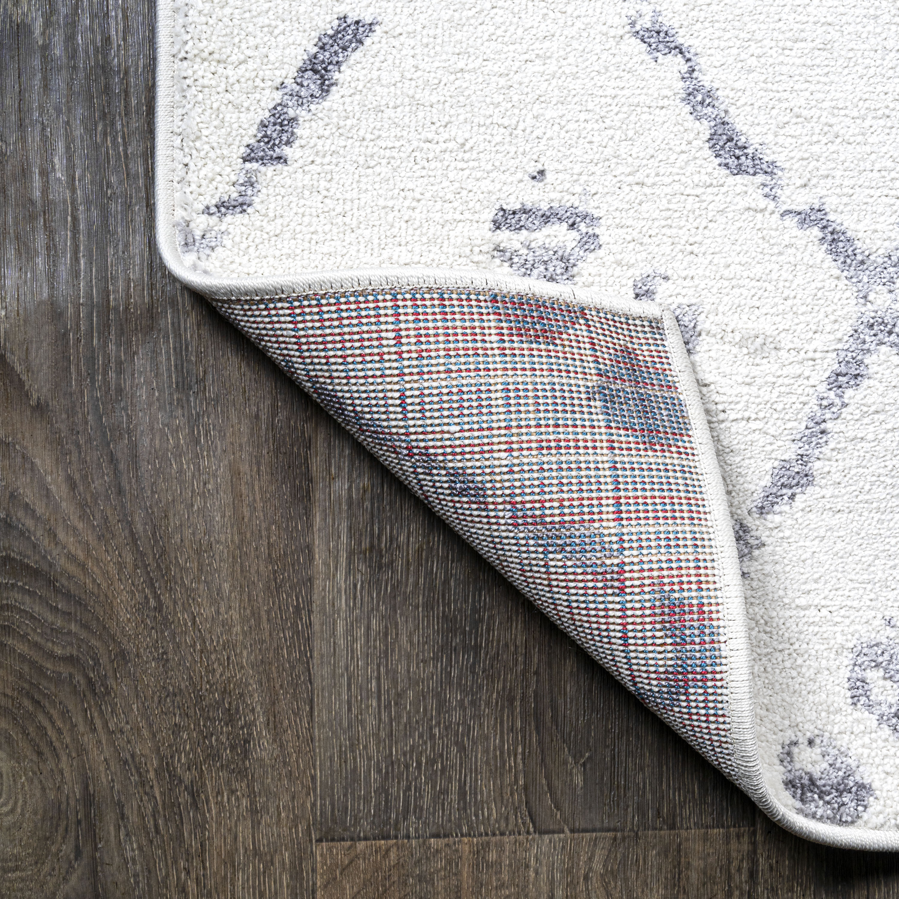 Ivory and Gray Moroccan Geometric Short Pile Area Rug
