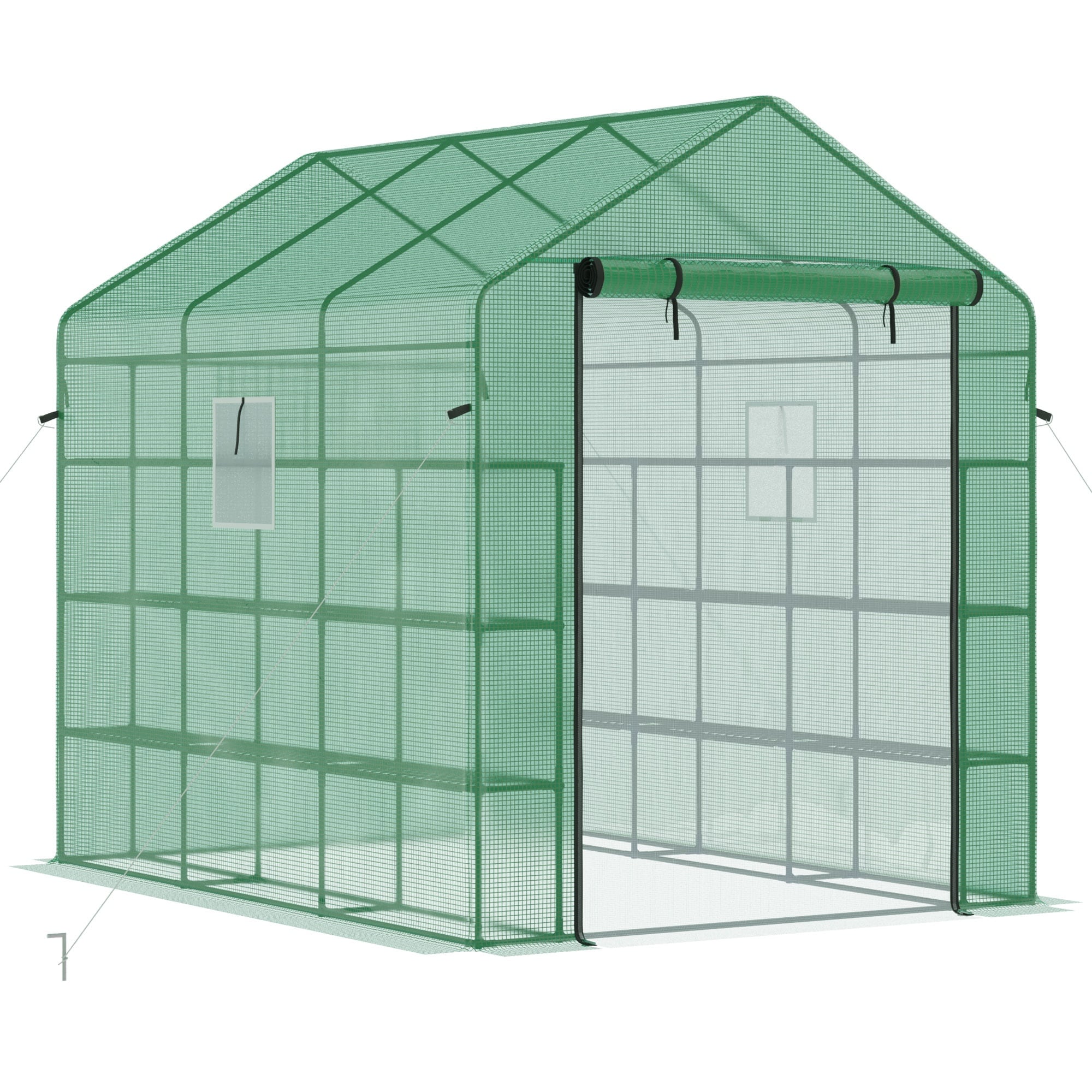 HyperDrop Cart Green 8FT x 6FT x 7FT Walk-in Greenhouse with Mesh Door Windows 18 Shelves Trellis Plant Labels UV Protection for Plants