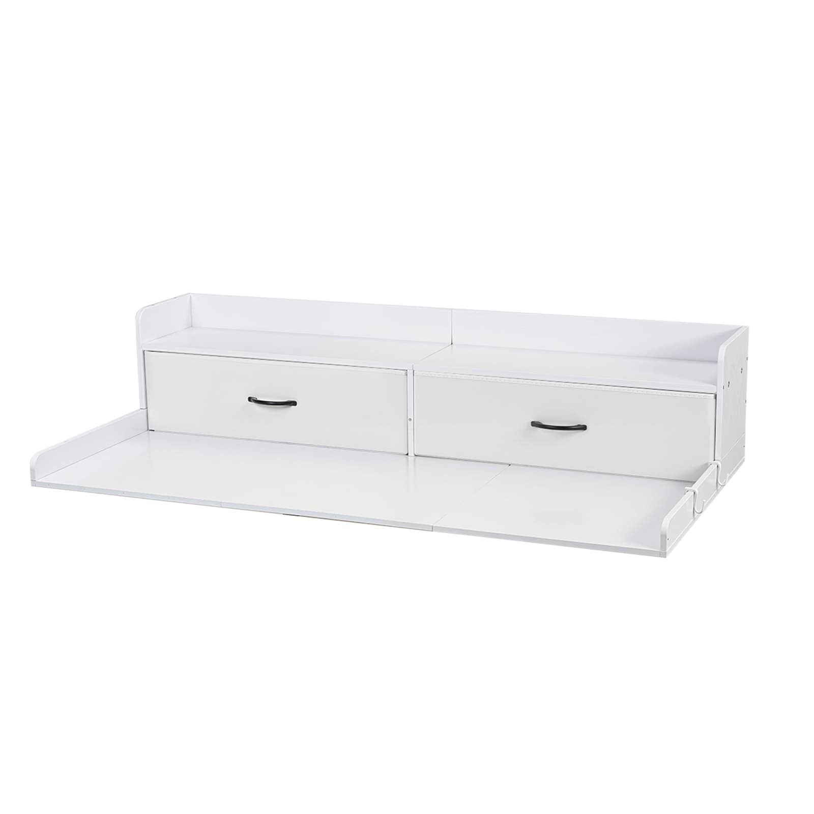 GIVIMO 54-in Washer Dryer Countertop P2 Particleboard Wooden Topper with 2 Drawers Shelf and 2 Hooks for Laundry Room Pantry and Counter Organization in White 250-lb