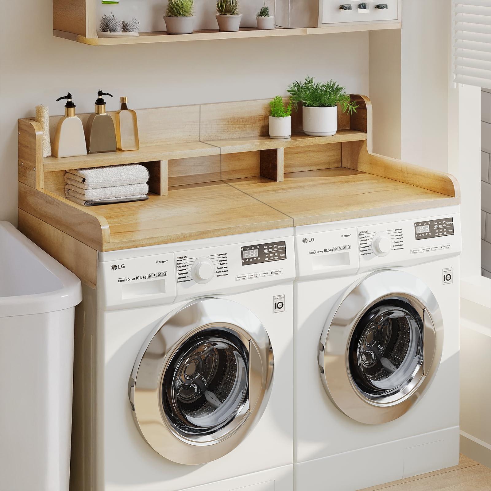LUXEYARD Washer Dryer Countertop with Nonslip Pads Laundry Wood Shelf Topper(NATURAL WOOD)