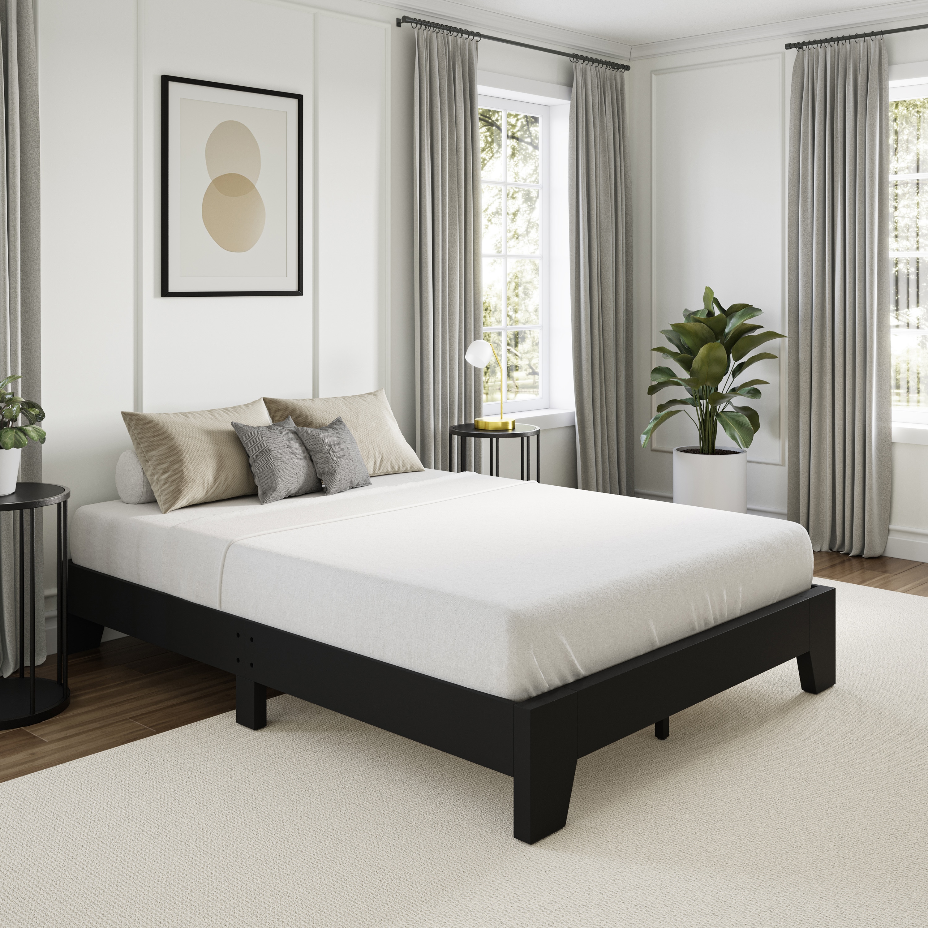 Boyd Sleep -  Lugano Wood Platform Bed Frame with Wood Slat Support- Black- Full