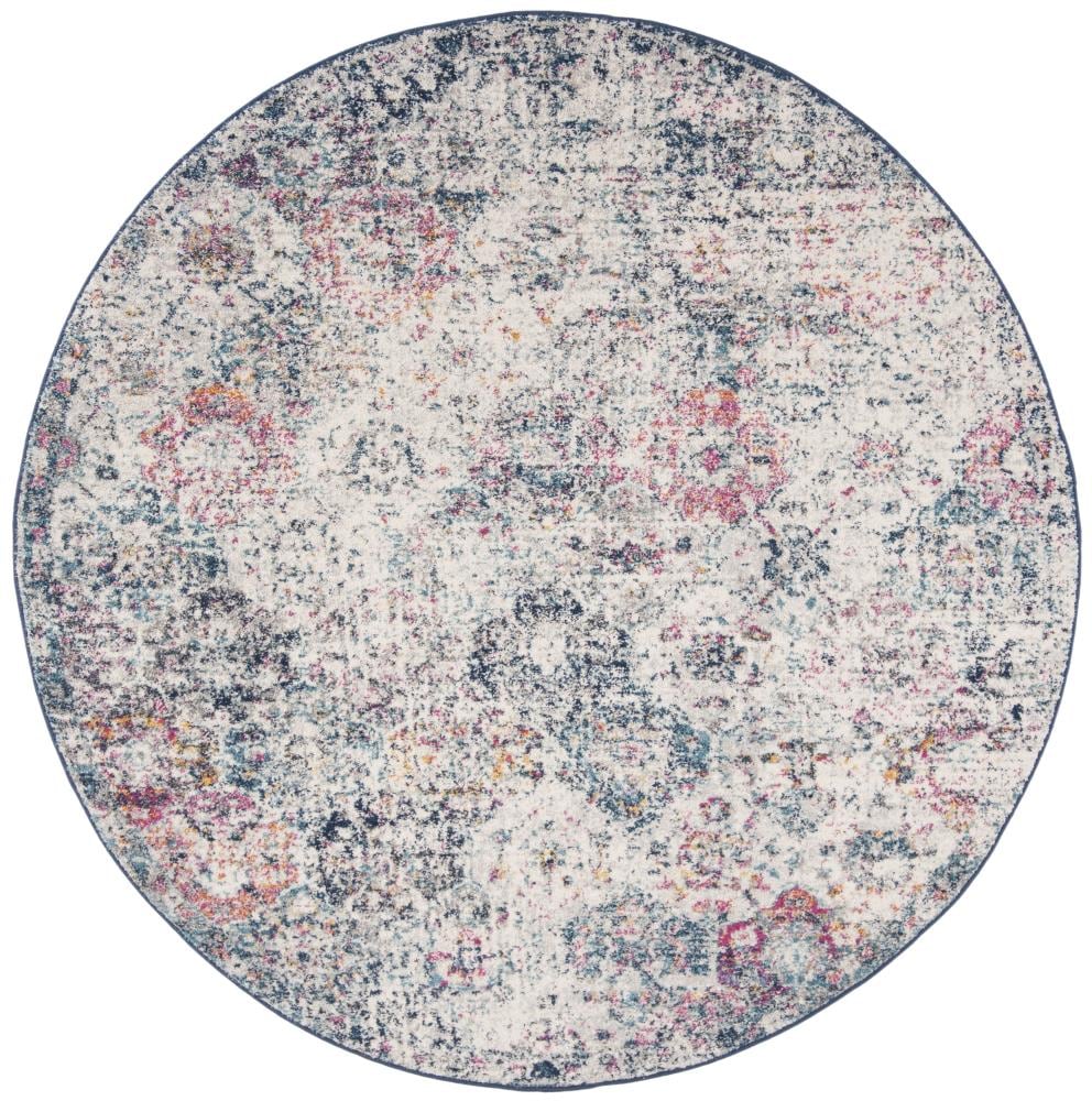 Safavieh MAD611N-11R Madison Lyton 11 x 11 (ft) Loomed Synthetic Navy/Teal Round Indoor Distressed/Overdyed Farmhouse/Cottage Area rug