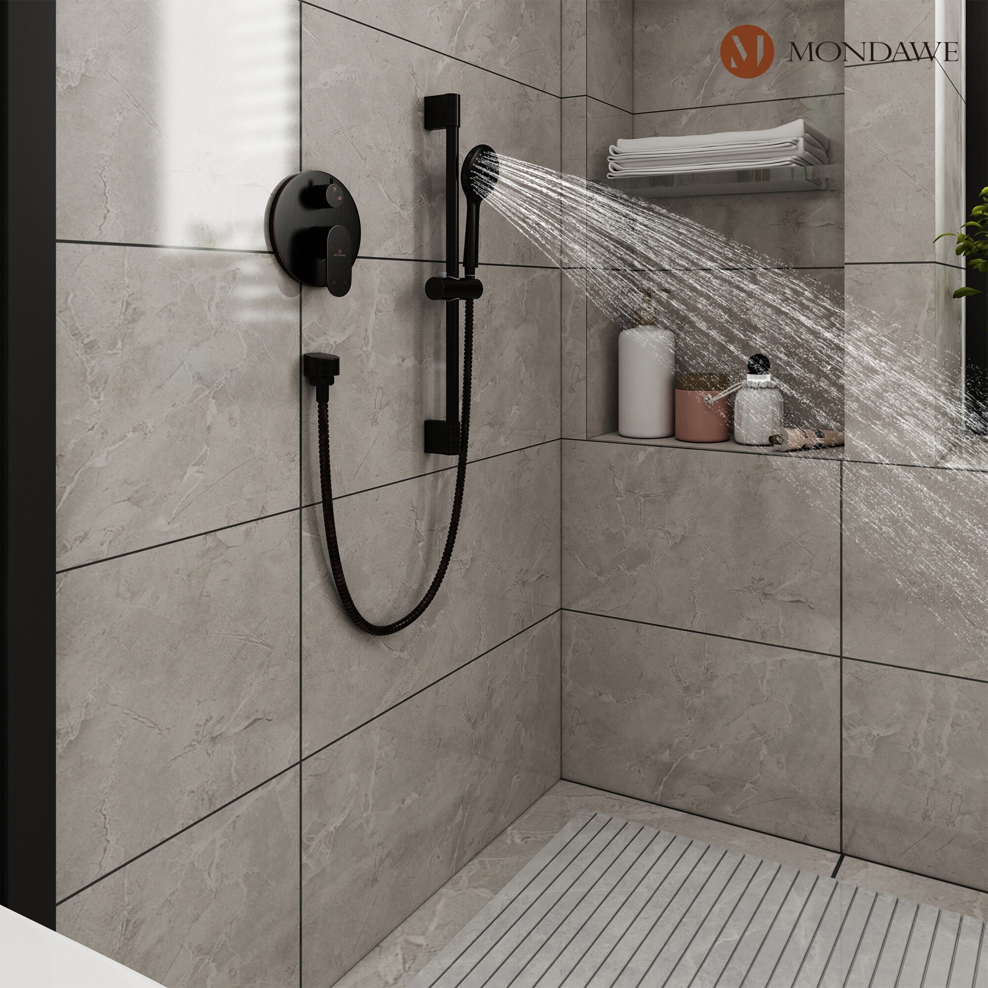 Oil-Rubbed Bronze Adjustable Height Rain Shower System with Handheld