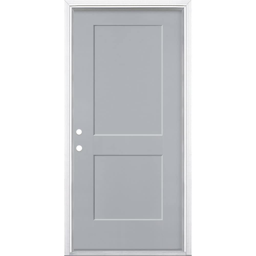 Masonite 5204123 Logan 36-in x 80-in x 4-9/16-in Fiberglass No glass Right-hand inswing Infinity Gray Painted Prehung Front Door with Brickmould Insulating core