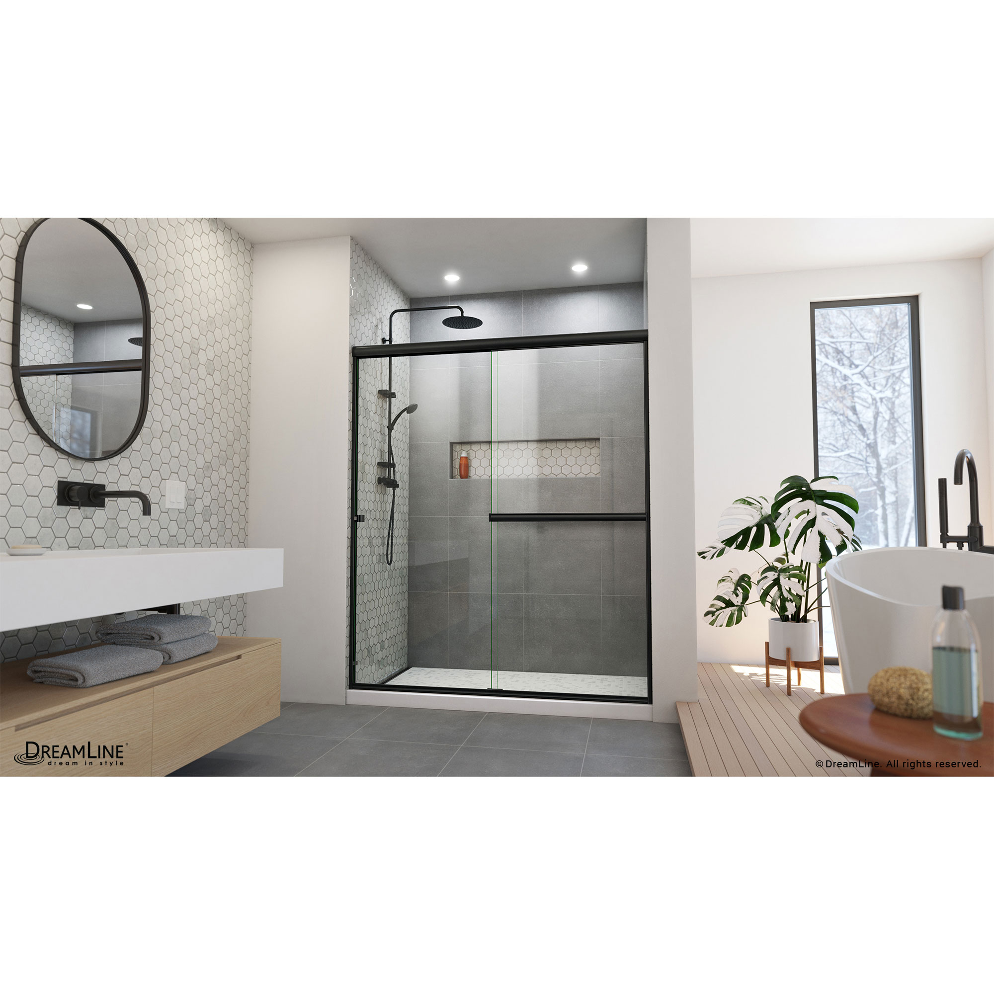 DreamLine Alliance Pro BG Matte Black 56-in to 60-in W x 70.375-in H Semi-frameless Bypass Sliding Shower Door