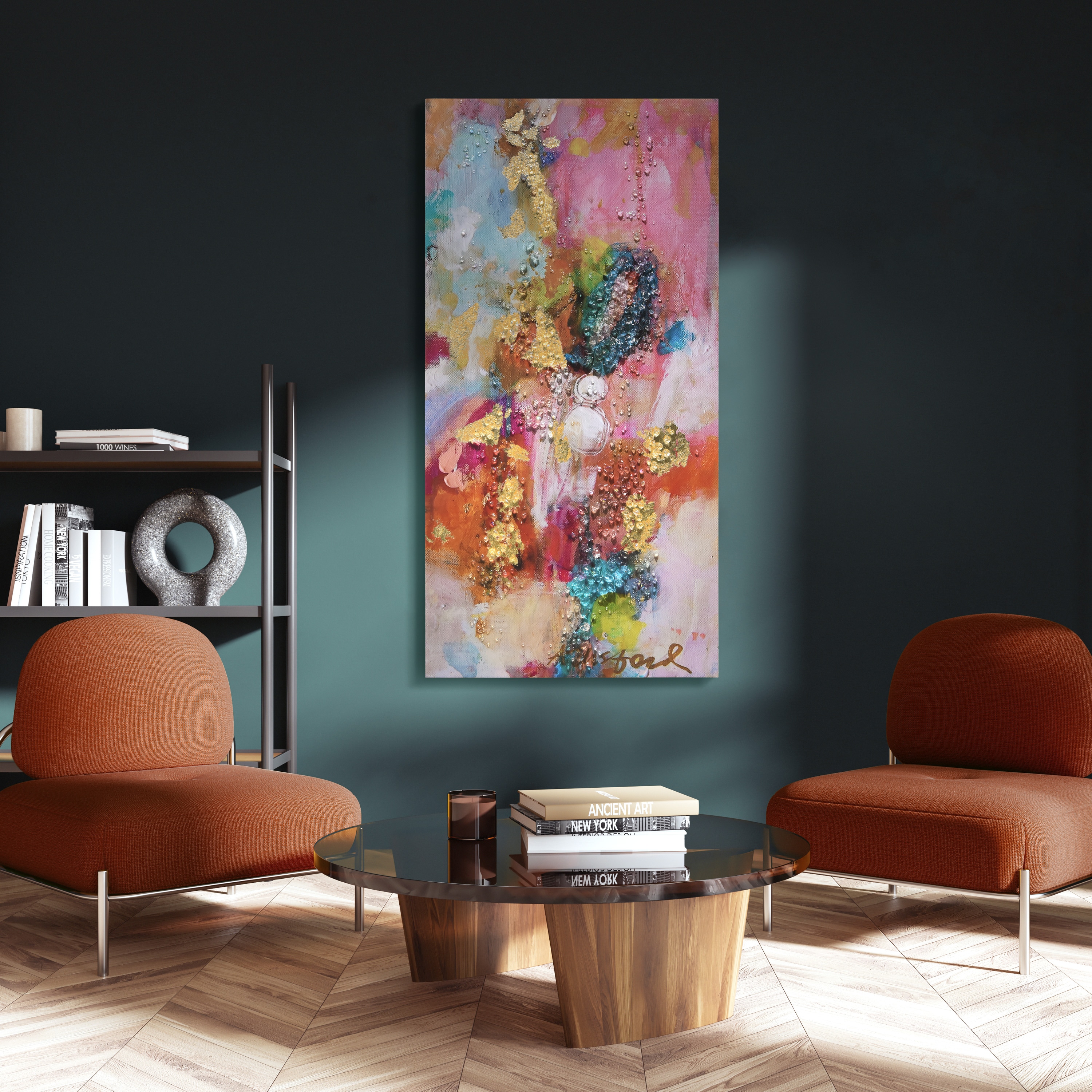 Colorful Symphony II 24" x 48" Abstract Epoxy Coated Canvas Wall Art