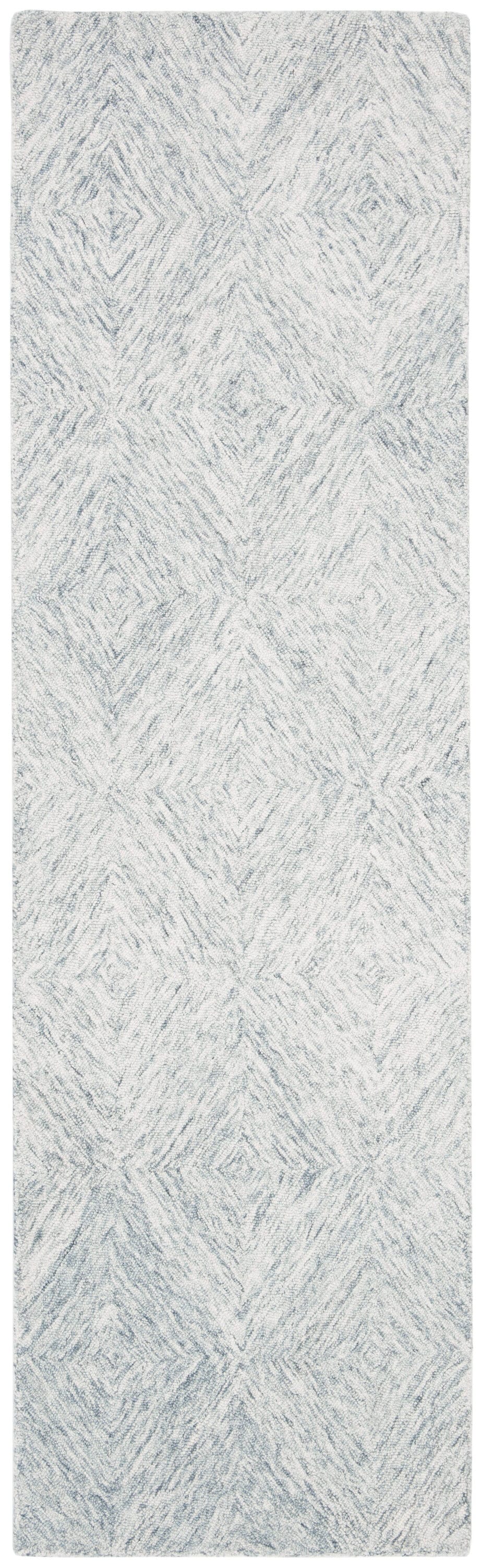Gray Hand-Tufted Wool and Viscose Geometric Runner Rug