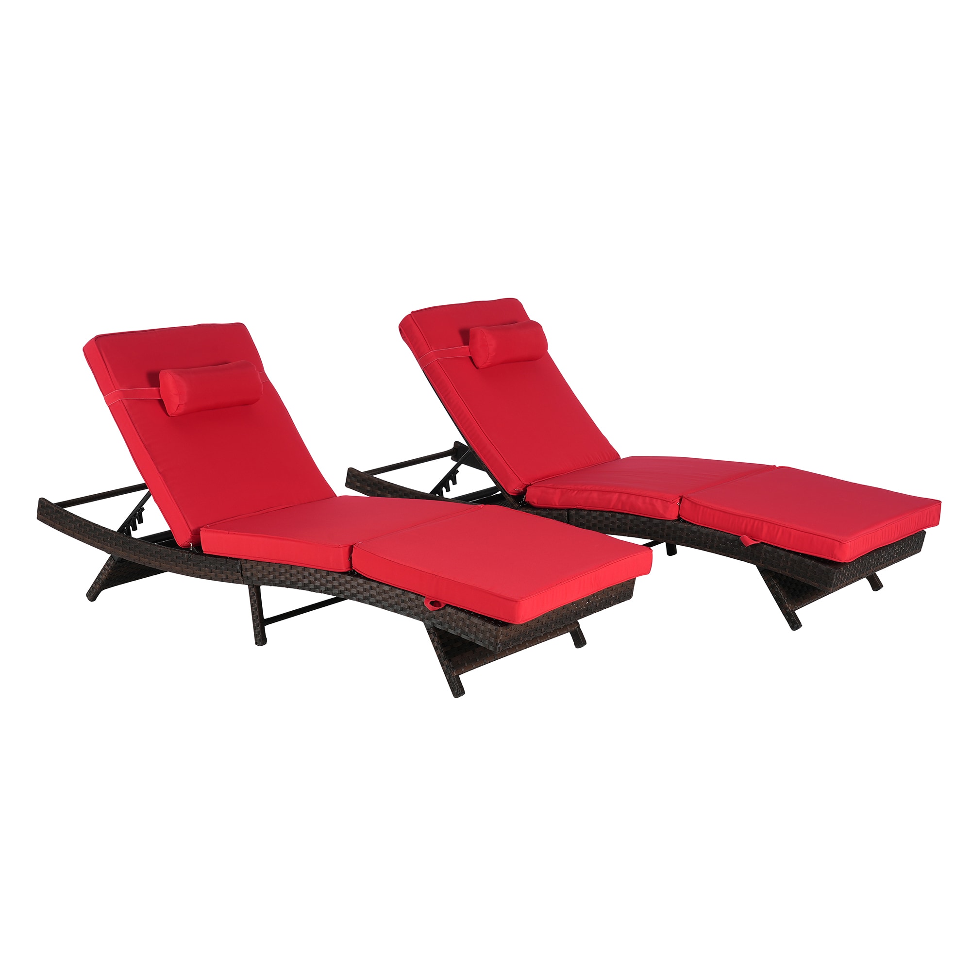 Bybafun YB6700111 Set of 2 Wicker Brown Wicker Frame Stationary Recliner Chair with Red Cushioned Seat