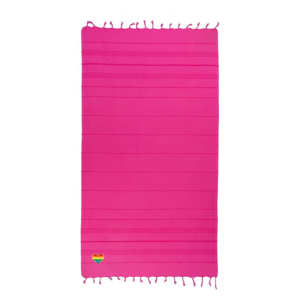 Linum Home Textiles SMR65-HRT Pretty Pink Turkish Cotton Quick Dry Beach Towel (Summer Fun- Rainbow Heart)