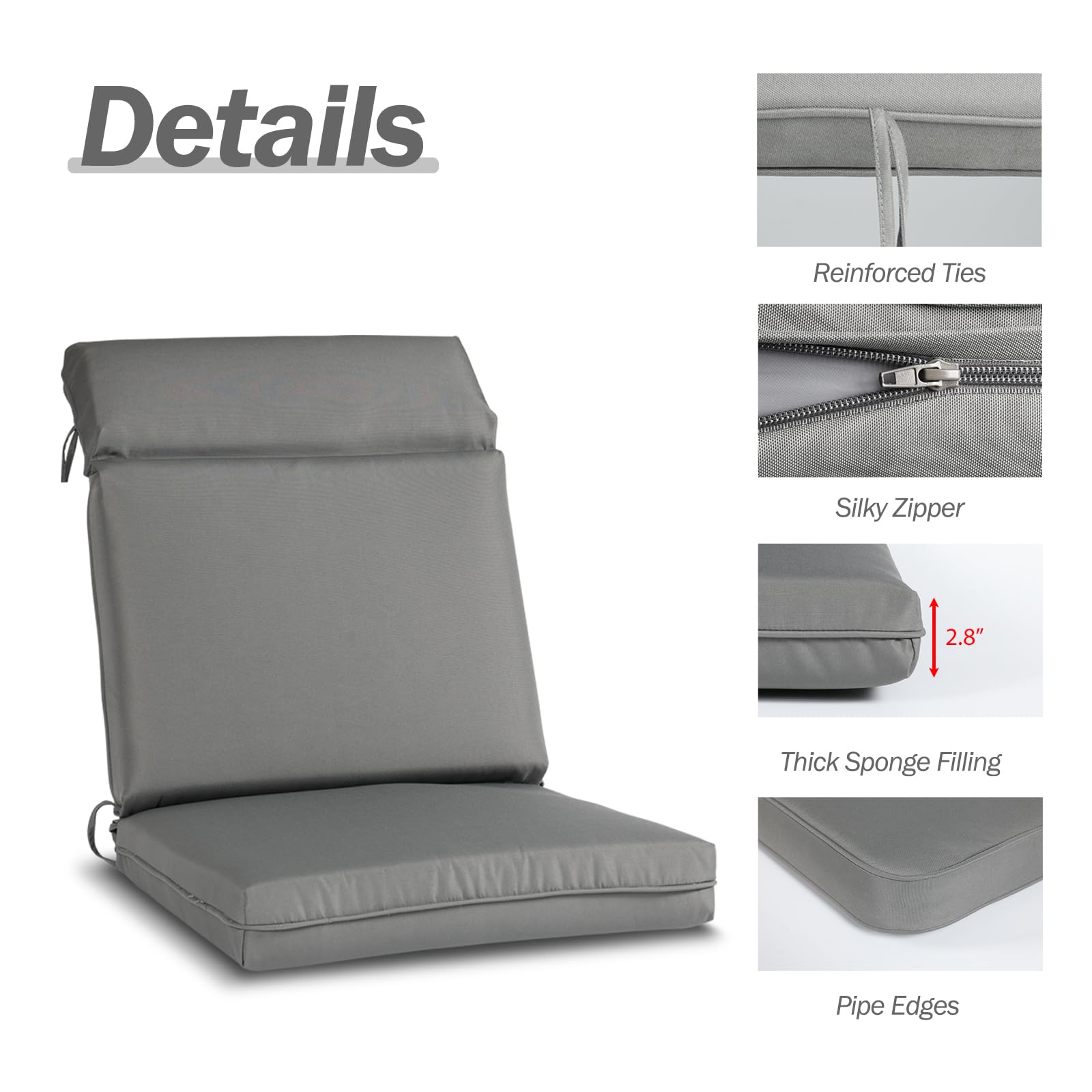 Aoodor A286-PCGCG Patio-Furniture-Cushions - View #6