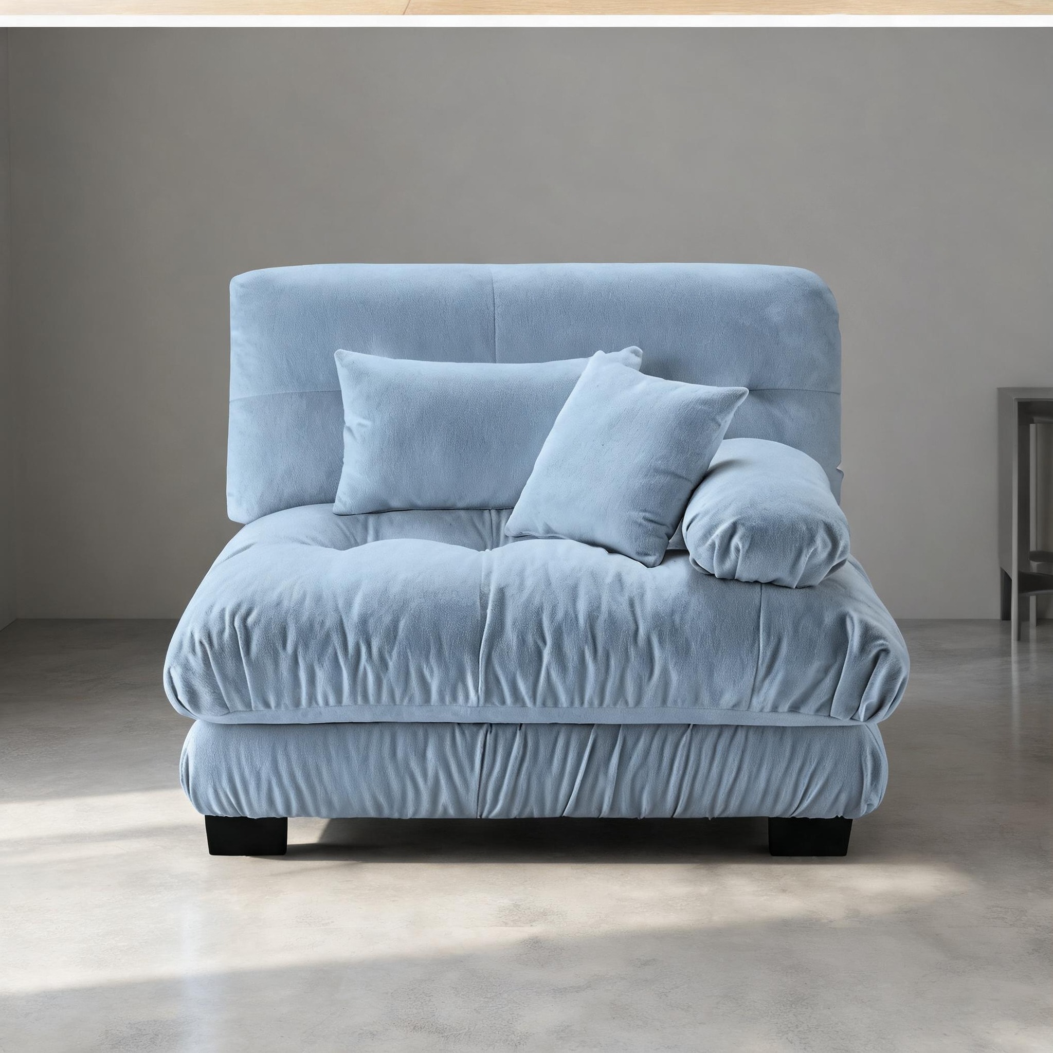 Blue Chenille 2-Seater Armless Sofa for Living Room Modular Rectangle Design