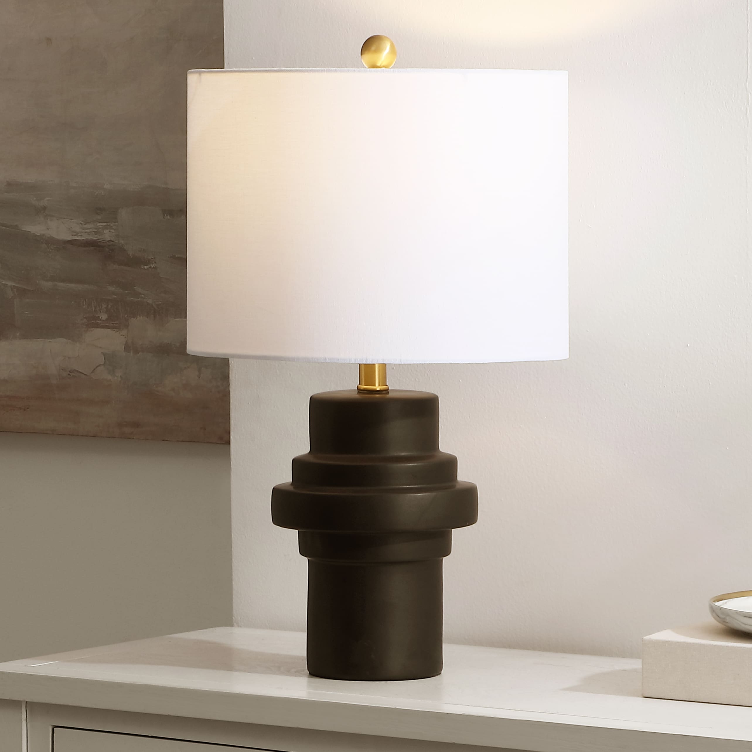 Safavieh TBL4593A Table Lamps 22-in Black LED Incandescent Rotary socket Table Lamp with Cotton Shade