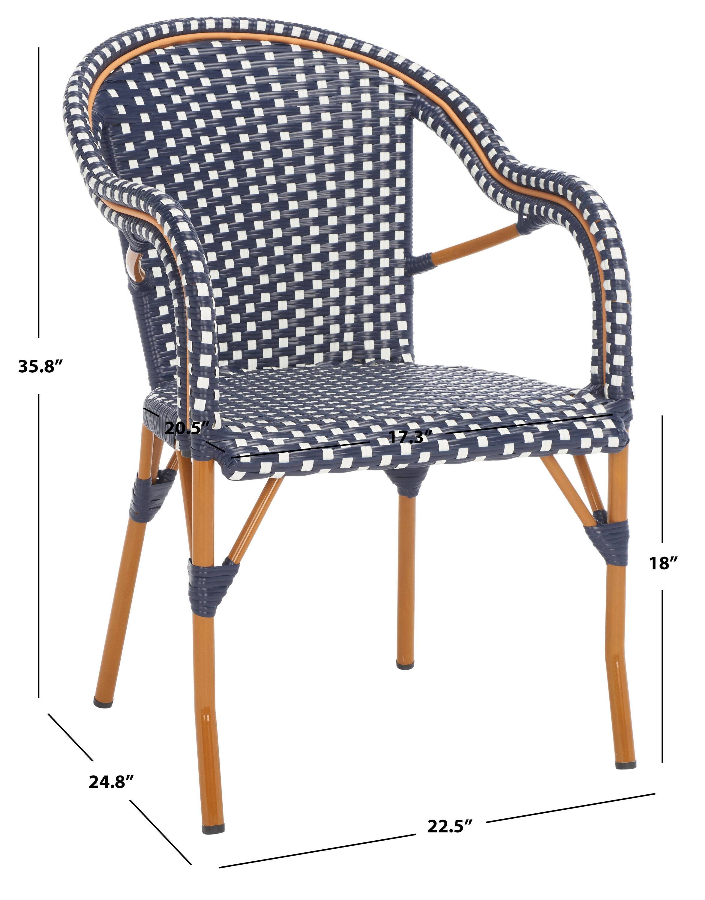 Navy and White Wicker Outdoor Armchair Set of 2