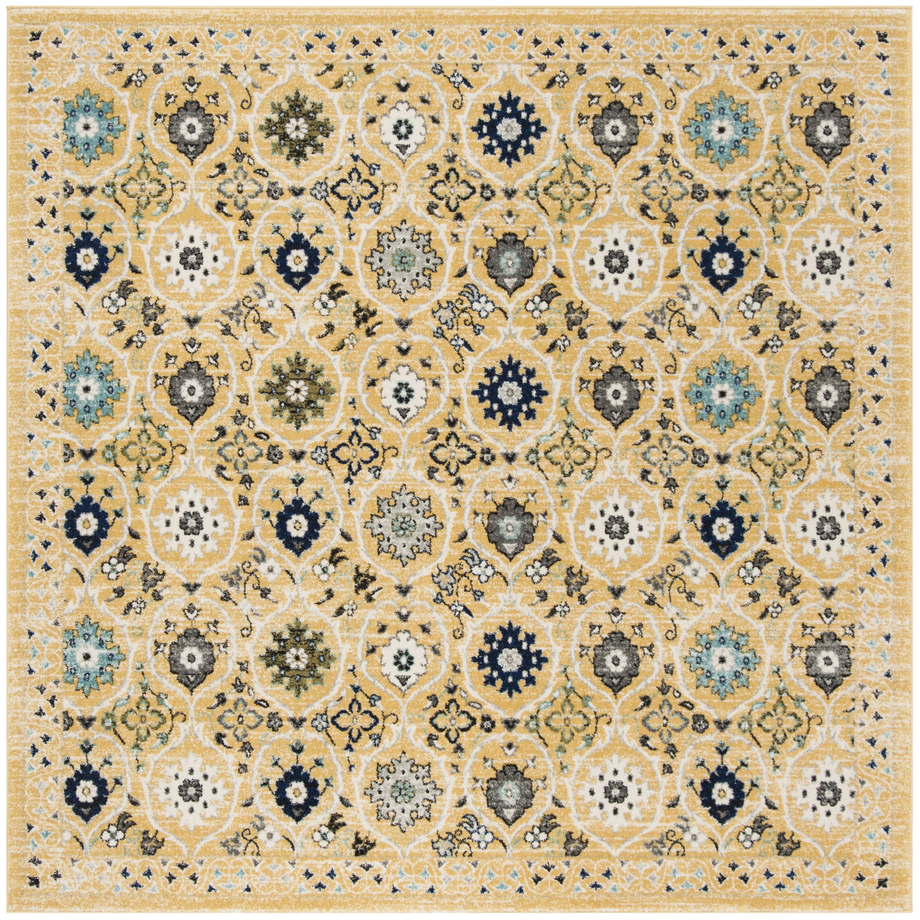 Safavieh EVK210B-7SQ Evoke Baxter 7 x 7 (ft) Loomed Synthetic Gold/Ivory Square Indoor Floral/Botanical Bohemian/Eclectic Area rug