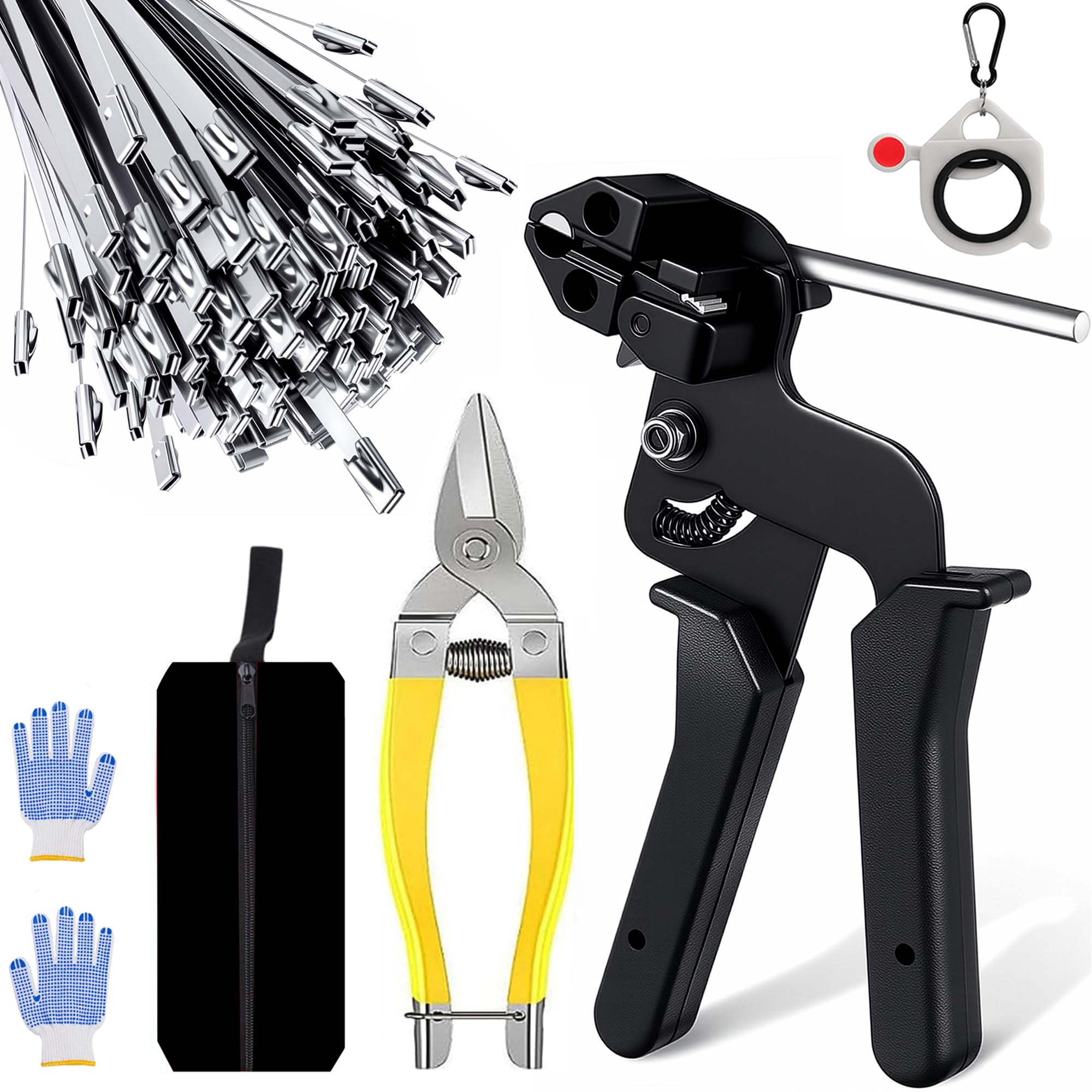Etokfoks 304 Stainless Steel Cable Tie Gun Kit 100pcs Metal Zip Ties Heavy Duty Self Locking UV Corrosion Resistant #LET46L3B4