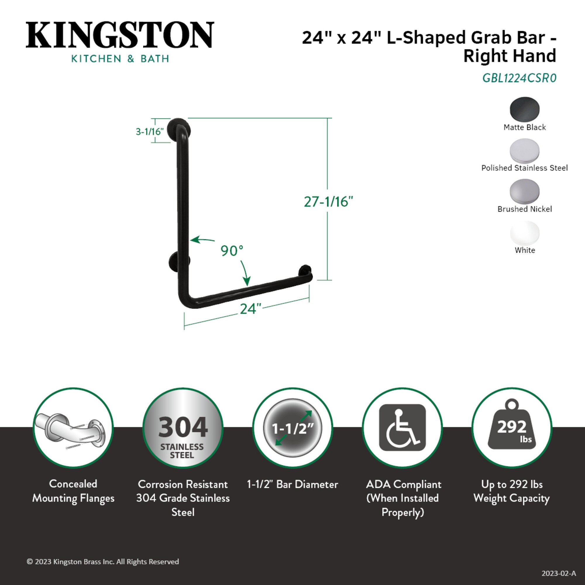 Kingston Brass WLGBL1224CSR0 Grab-Bars - View #2